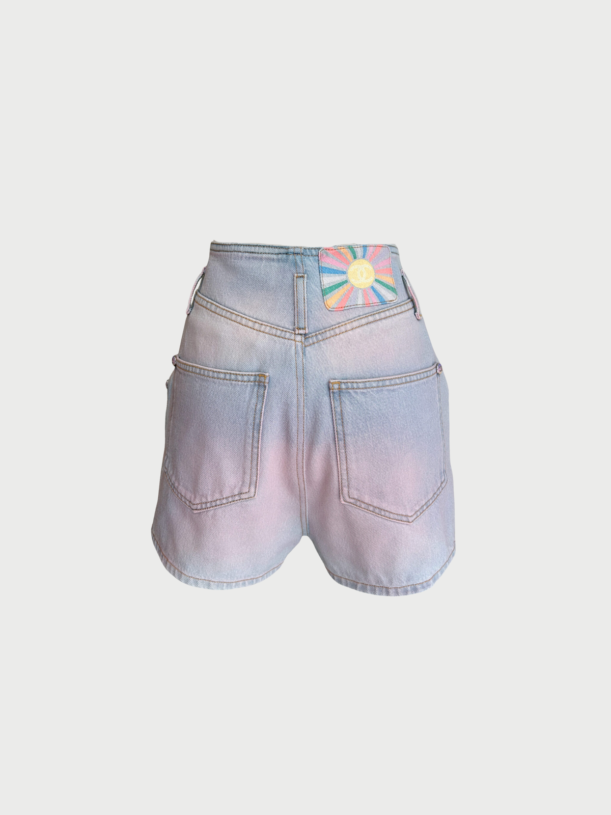 Chanel 2020s Light Blue Pink Denim High-Waisted Shorts