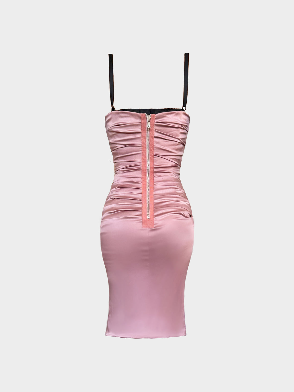 Dolce and Gabbana 2010s Pink Silk Satin Gathered Midi Dress
