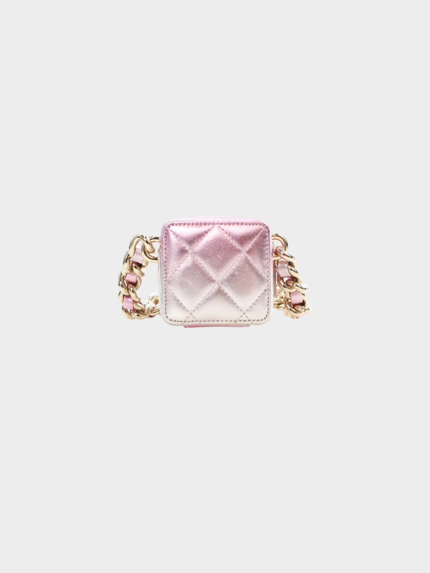Chanel 2021 Metallic Pink Lambskin Coco Punk Mini Clutch with Chain