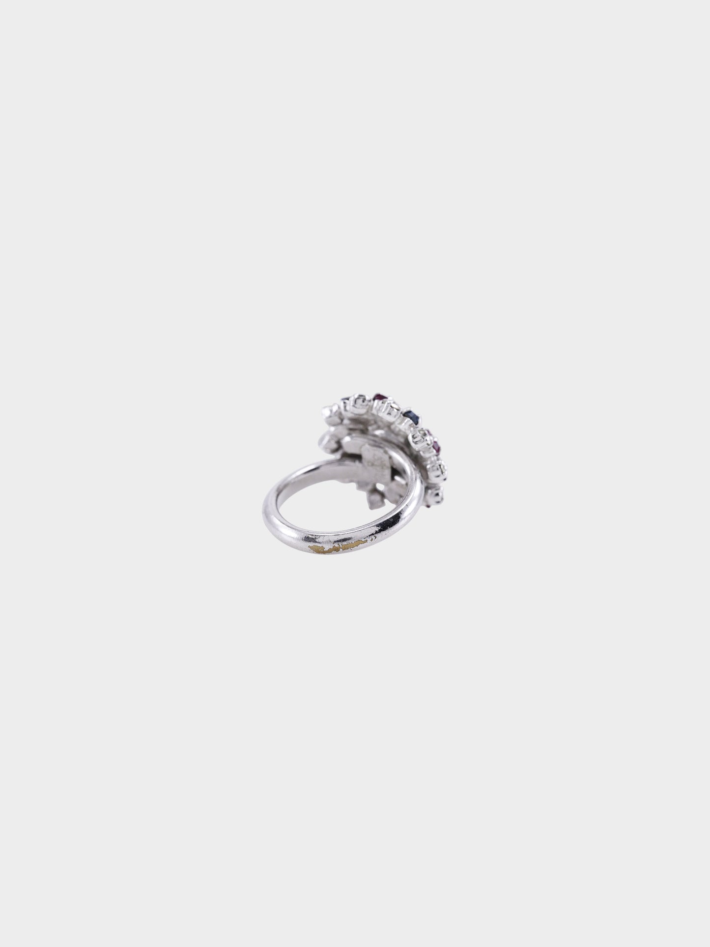 Christian Dior 1990s Silver Multicolor Rhinestone Ring