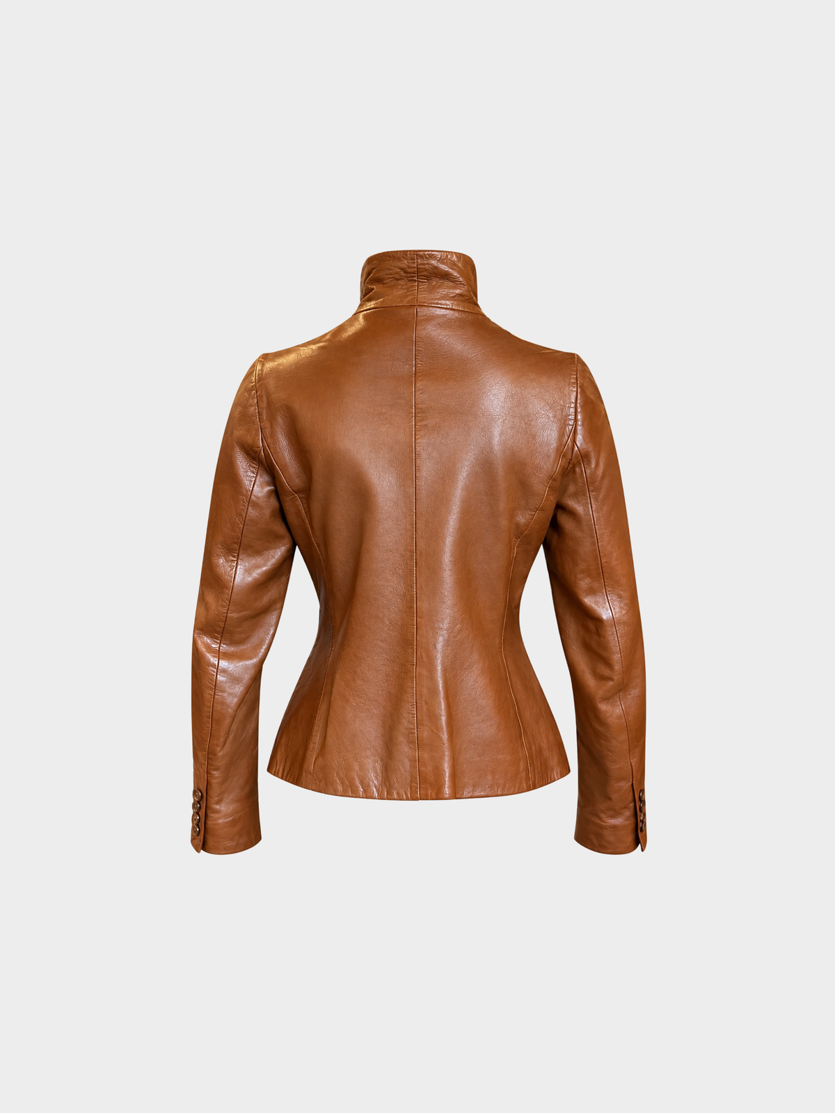 Ralph Lauren 2000s Cognac Brown Leather Standing Collar Tailored Jacket