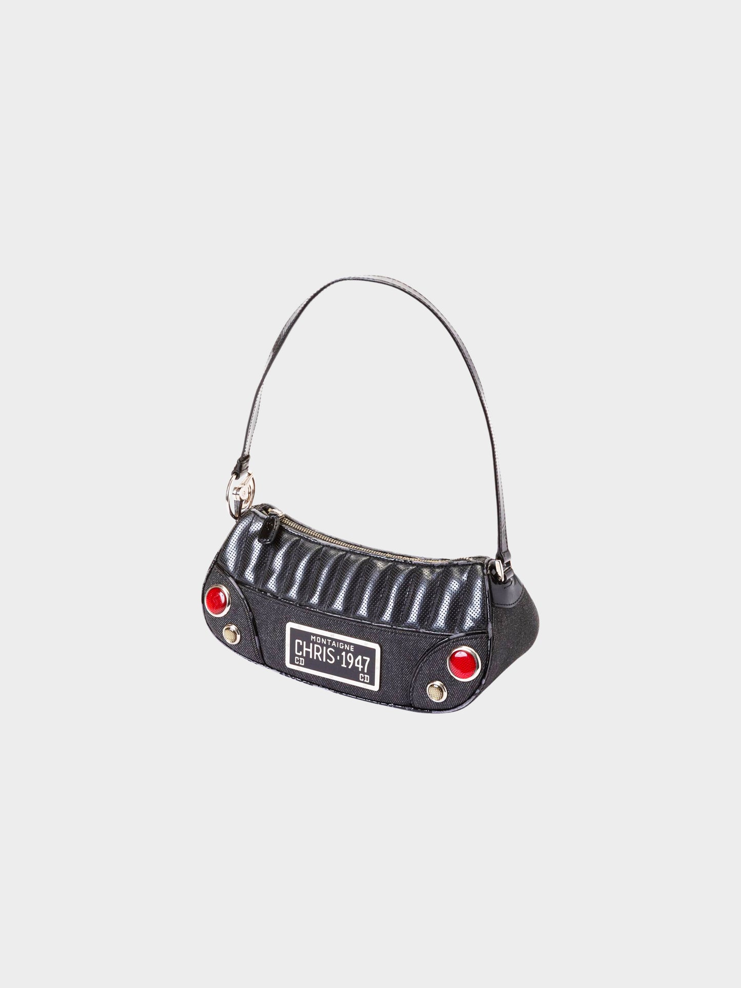 Christian Dior by John Galliano 2001 Black Leather and Grey Denim Cadillac Handbag