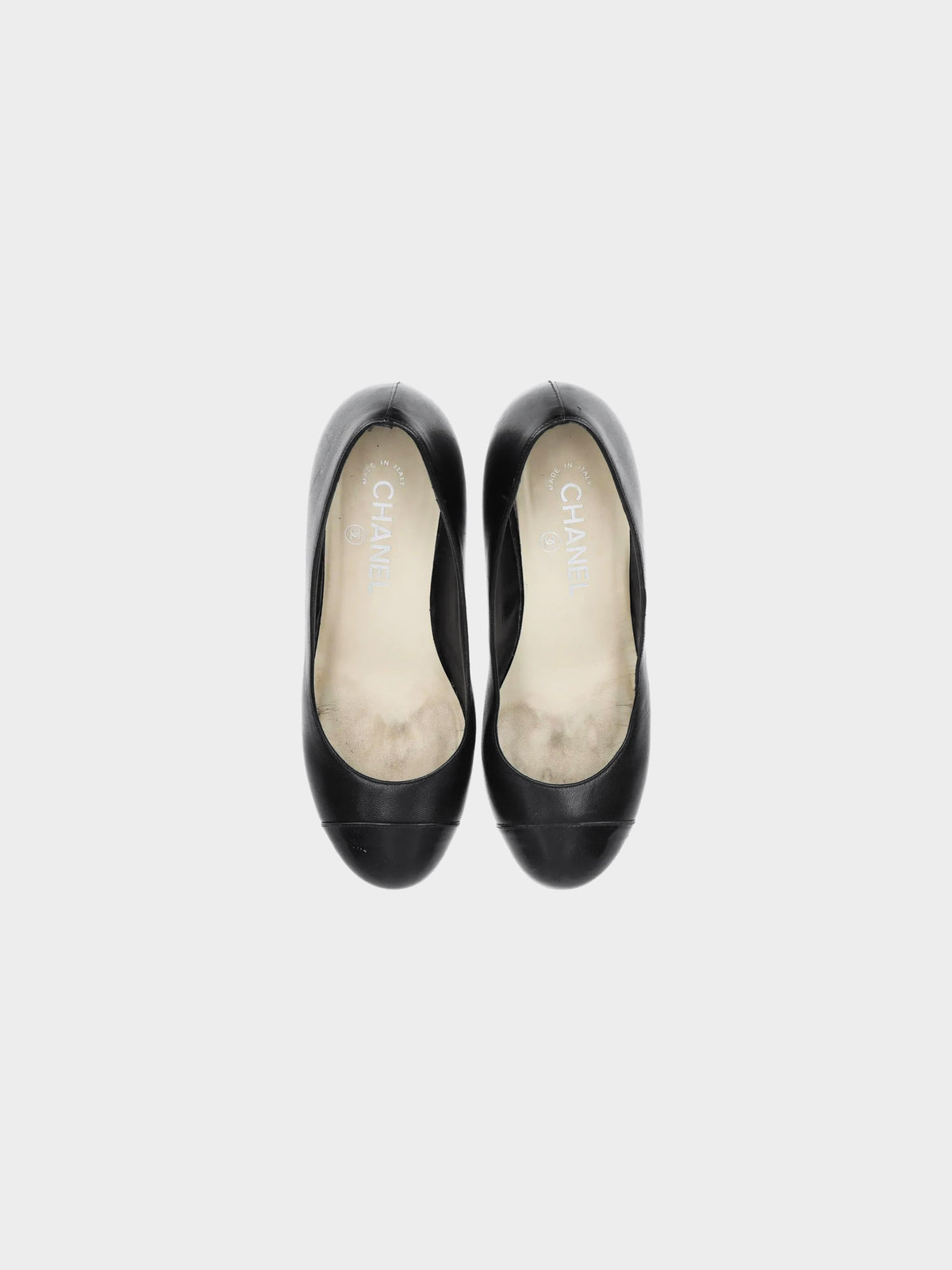 Chanel 2011 Black Lambskin Leather CC Wedge Pumps