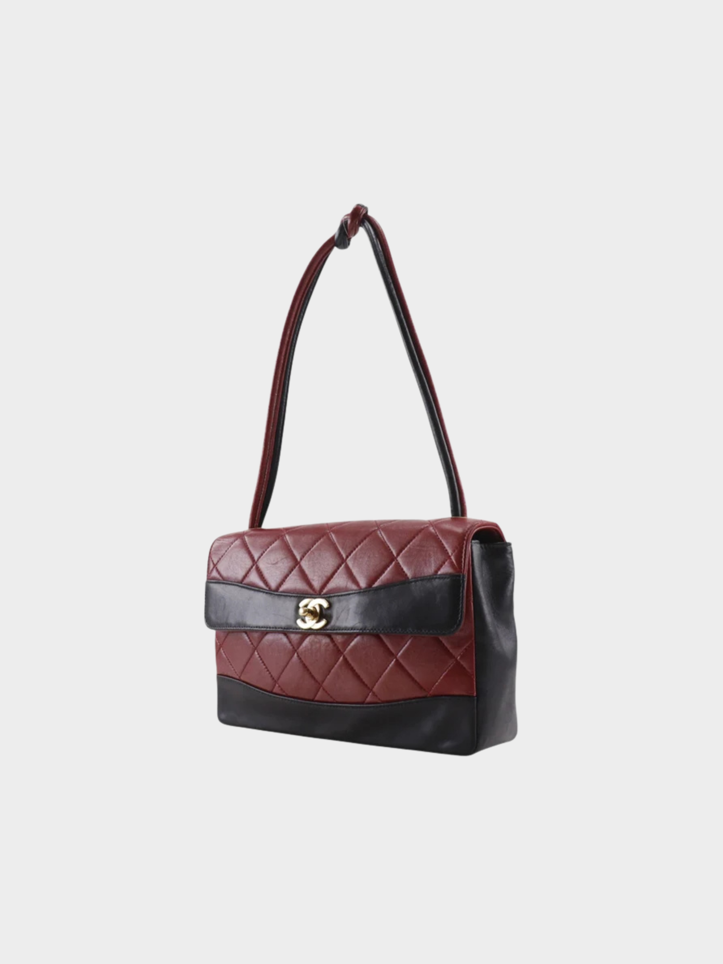 Chanel 2000s Black Red Lambskin Bicolor Matelassé Shoulder Bag
