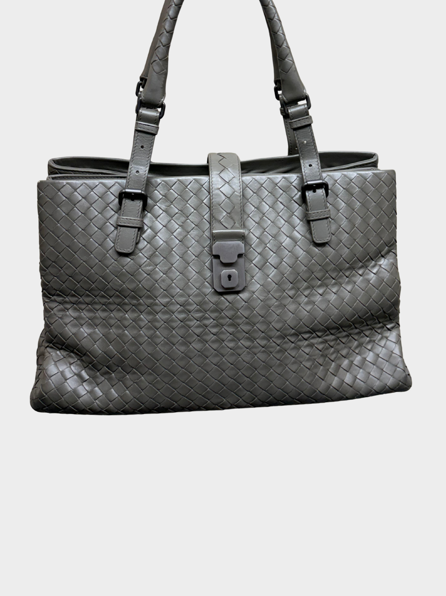 Bottega Veneta 2010s Ferro Grey Intrecciato Nappa Leather Roma Bag