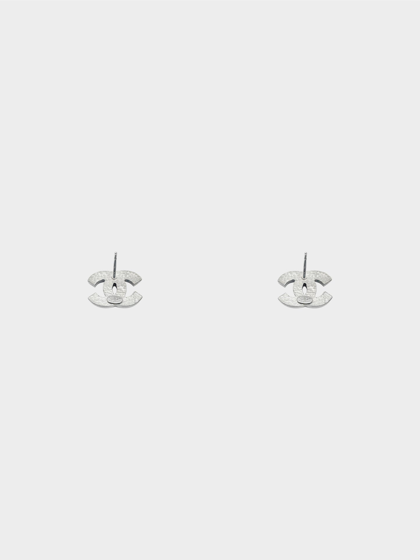 Chanel Spring 2005 Black and White Enamel Rhinestone CC Stud Earrings