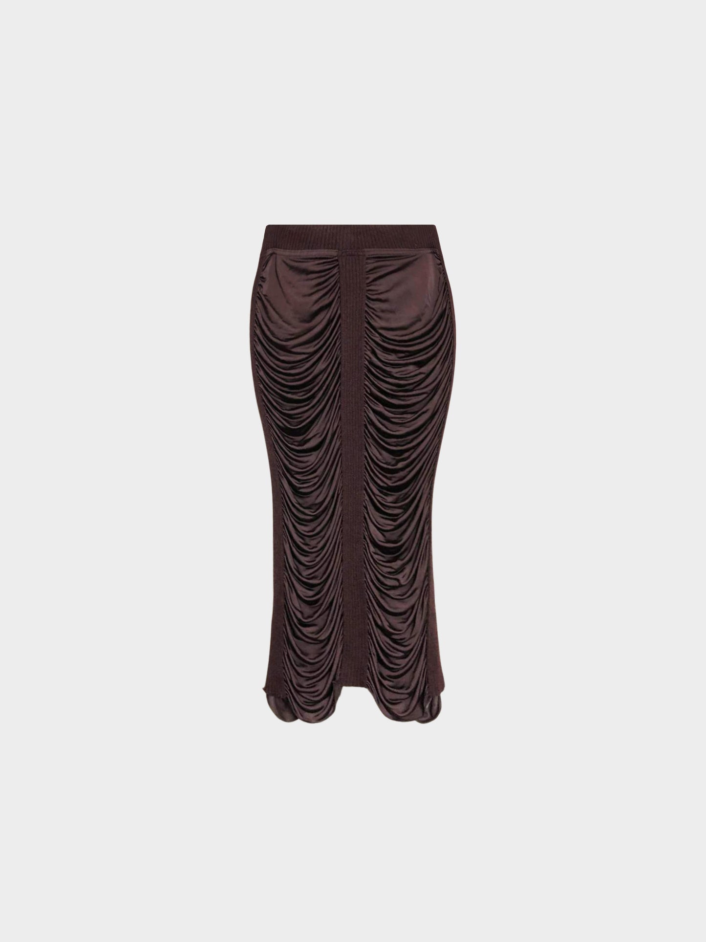 Jean Paul Gaultier 2000s Brown Shirred Fitted Long Skirt