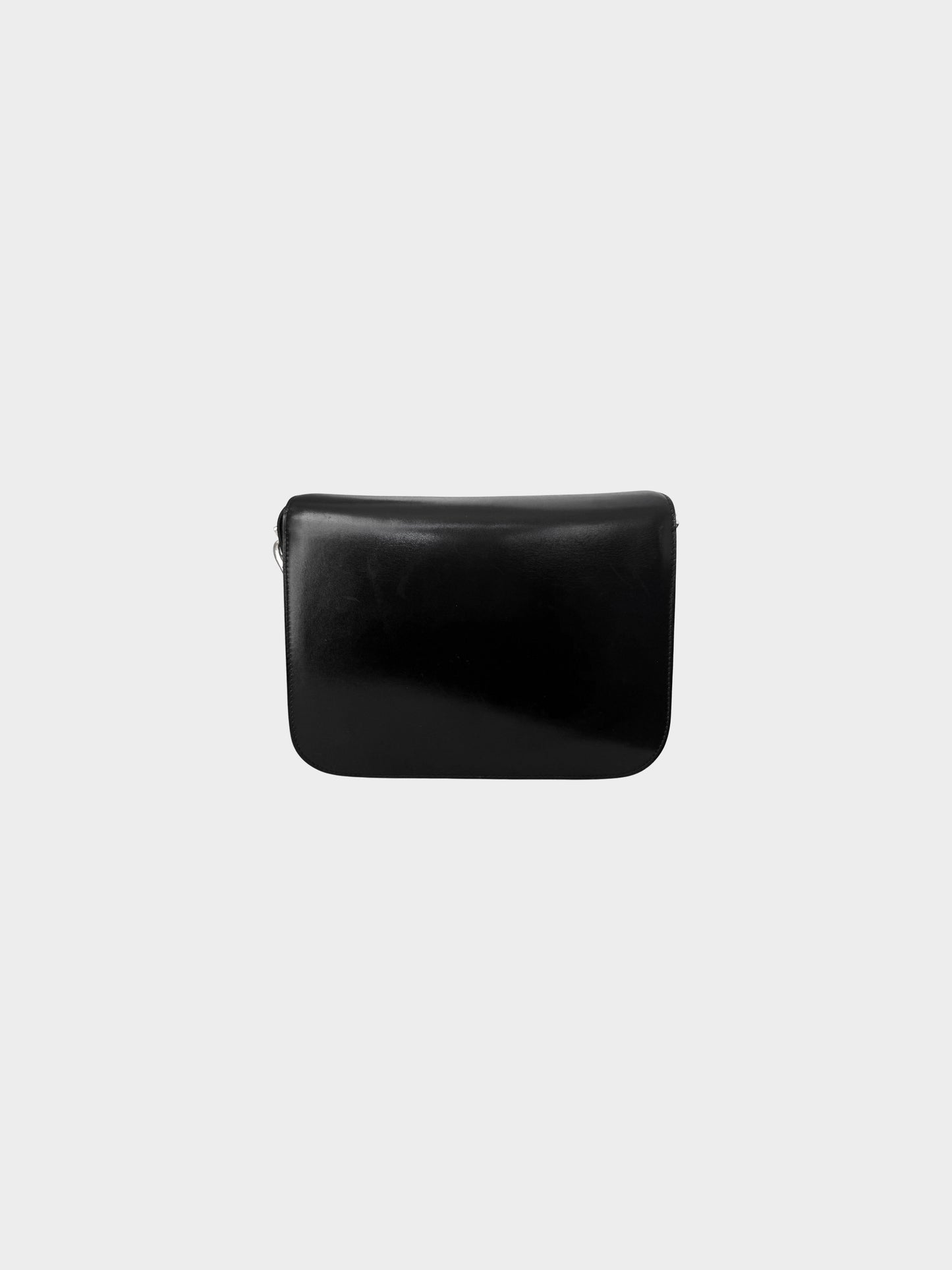 Celine 2000s Rare Black Calf Leather Triomphe Flap Bag