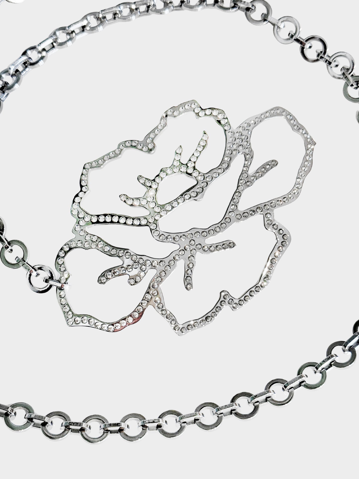 Valentino 2000s Silver Flower Rhinestone Chain Link Belt