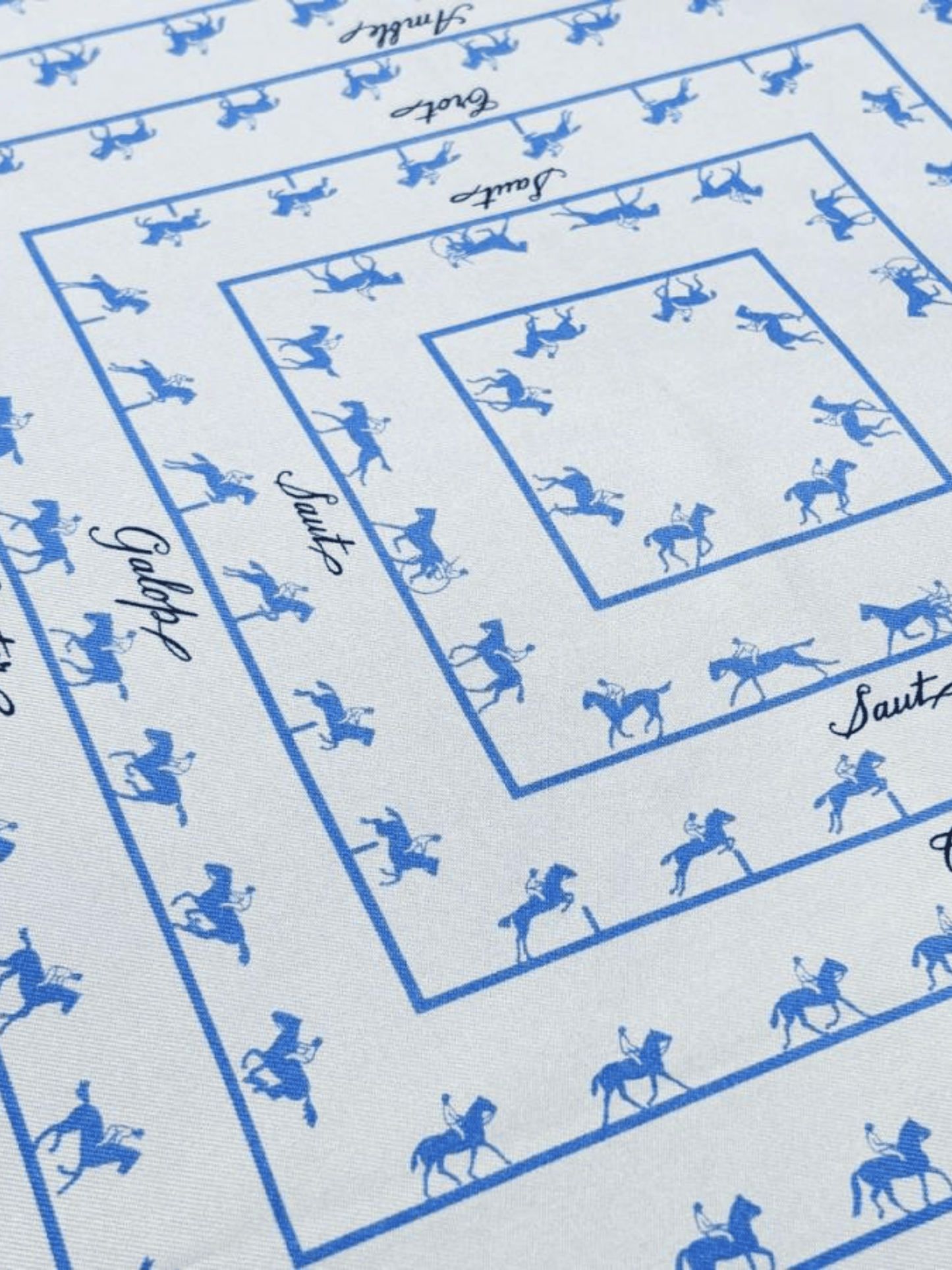 Hermes 1990s Baby Blue Saut Galop Canter Silk Square Scarf