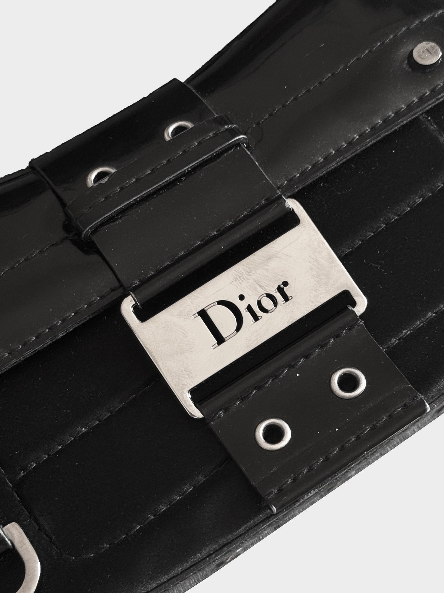 Christian Dior 2002-2003 Black Patent Leather and Satin Street Chic Columbus Clutch