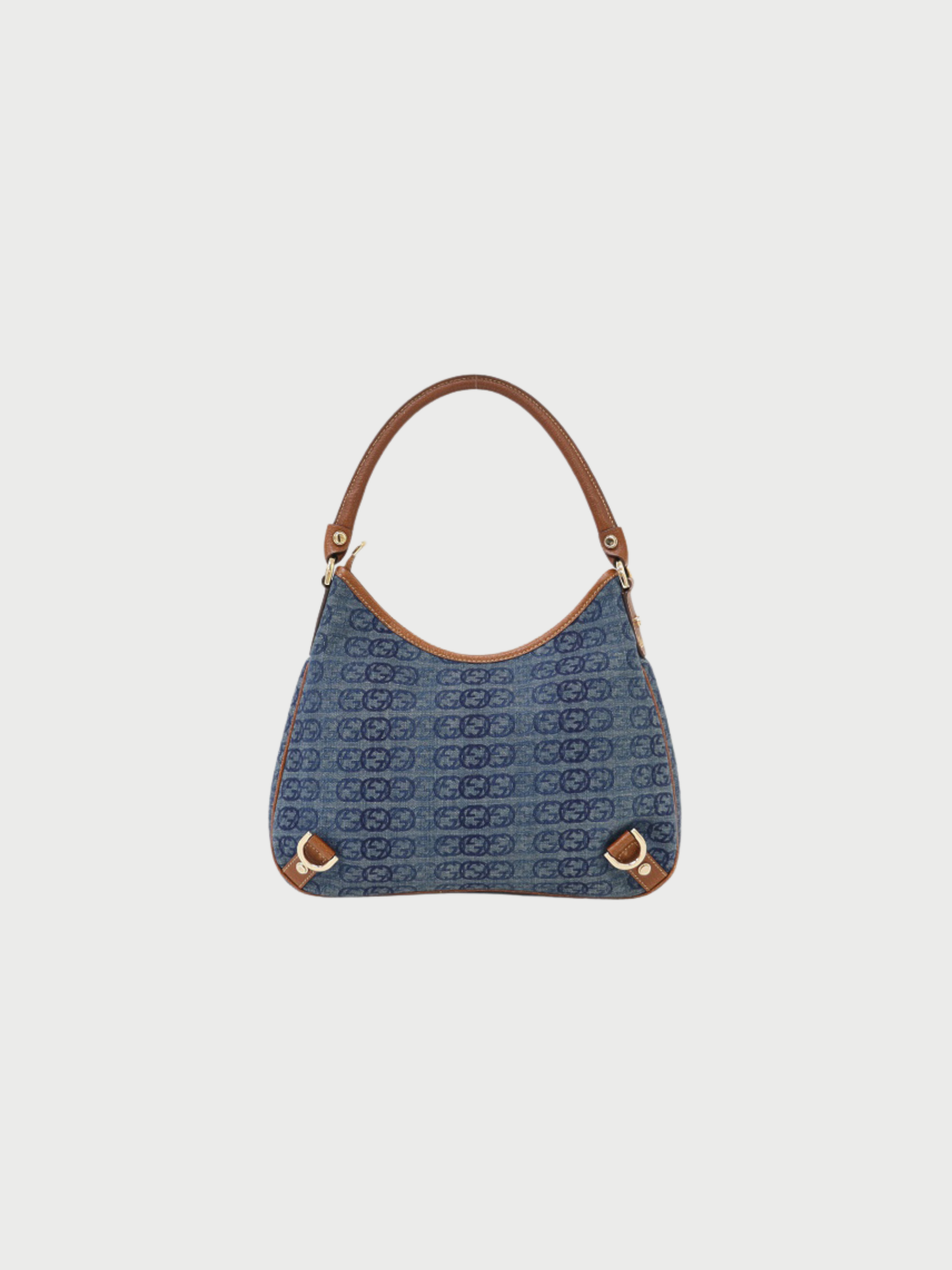 Gucci 2000s Blue Brown Denim Leather Interlocking Abbey One-Shoulder Bag