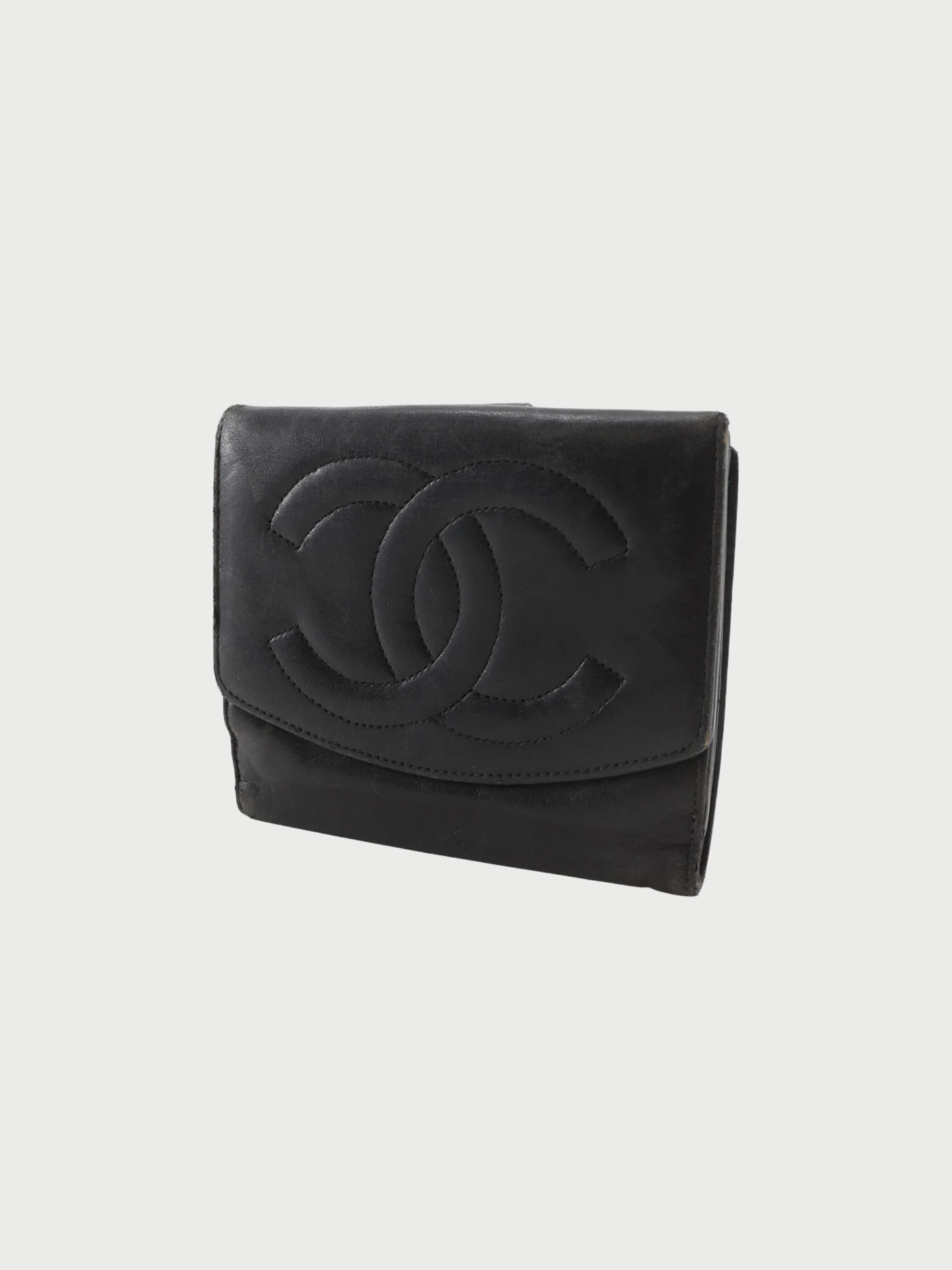Chanel 1990s Black Lambskin Leather Coco Mark Bi-Fold Wallet