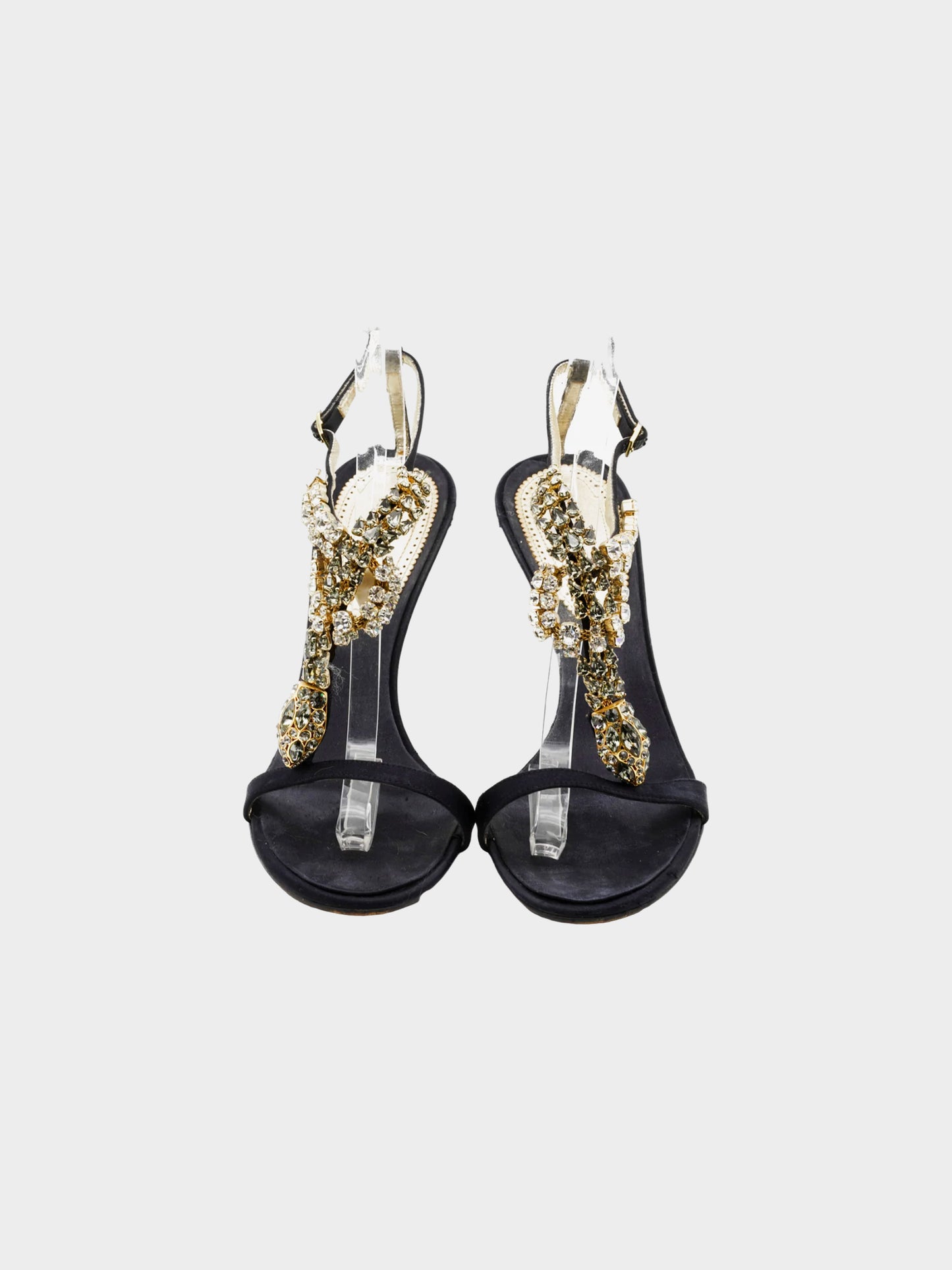 Roberto Cavalli 2000s Black Satin Strappy Heels