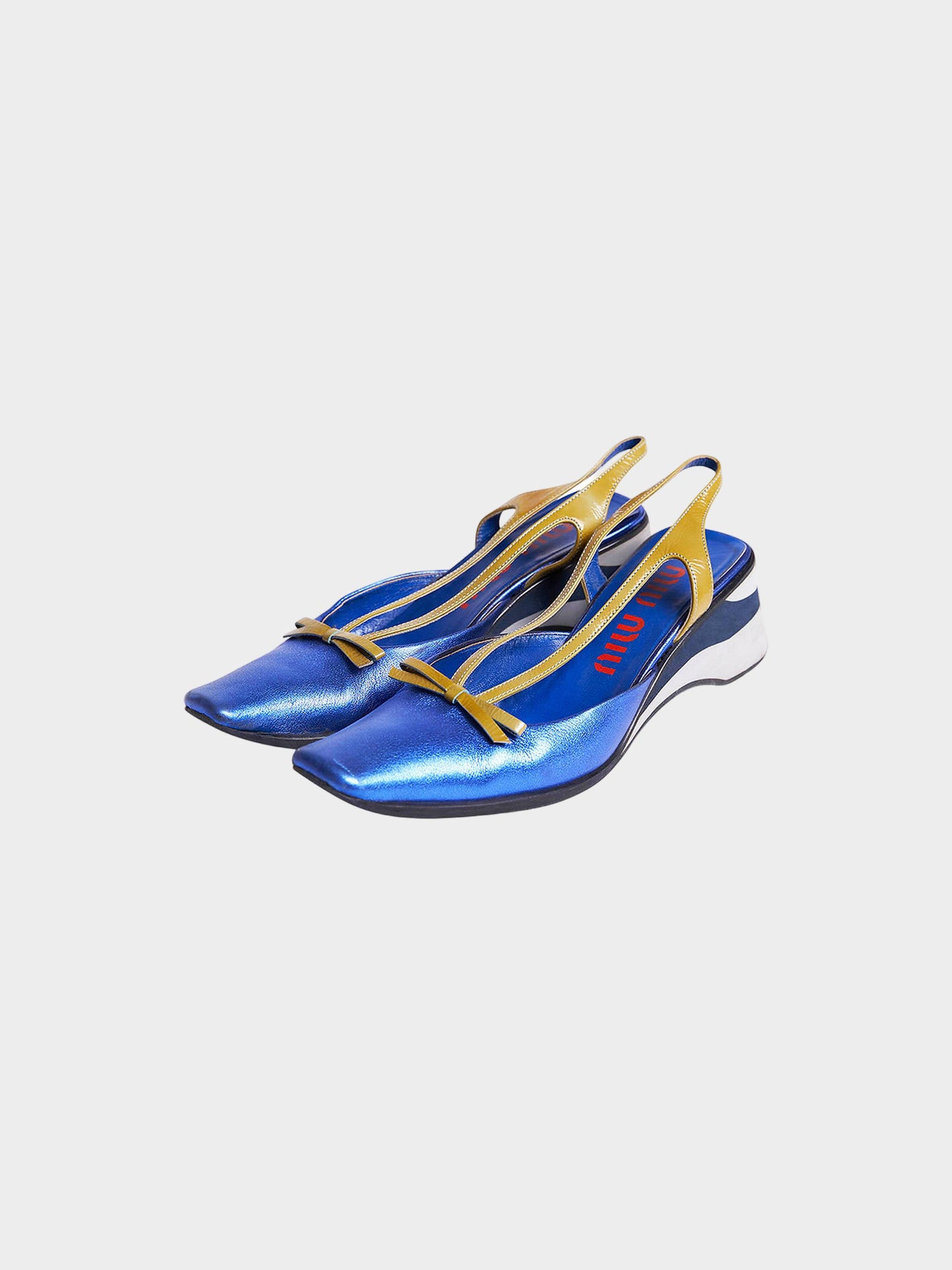 Miu Miu SS 2000 Metallic Blue Platform Sandals