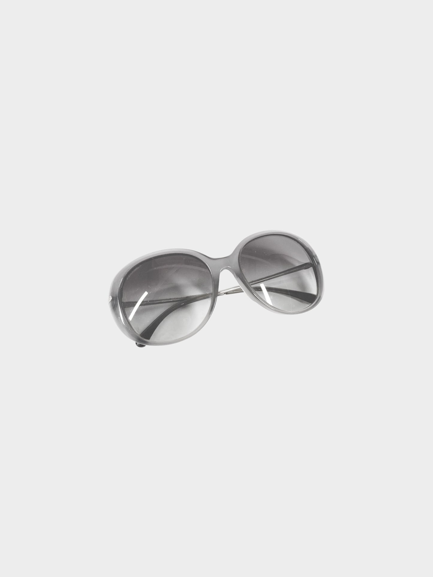 Chanel 2000s Grey and Silver Crystal-embellished Round CC Sunglasses