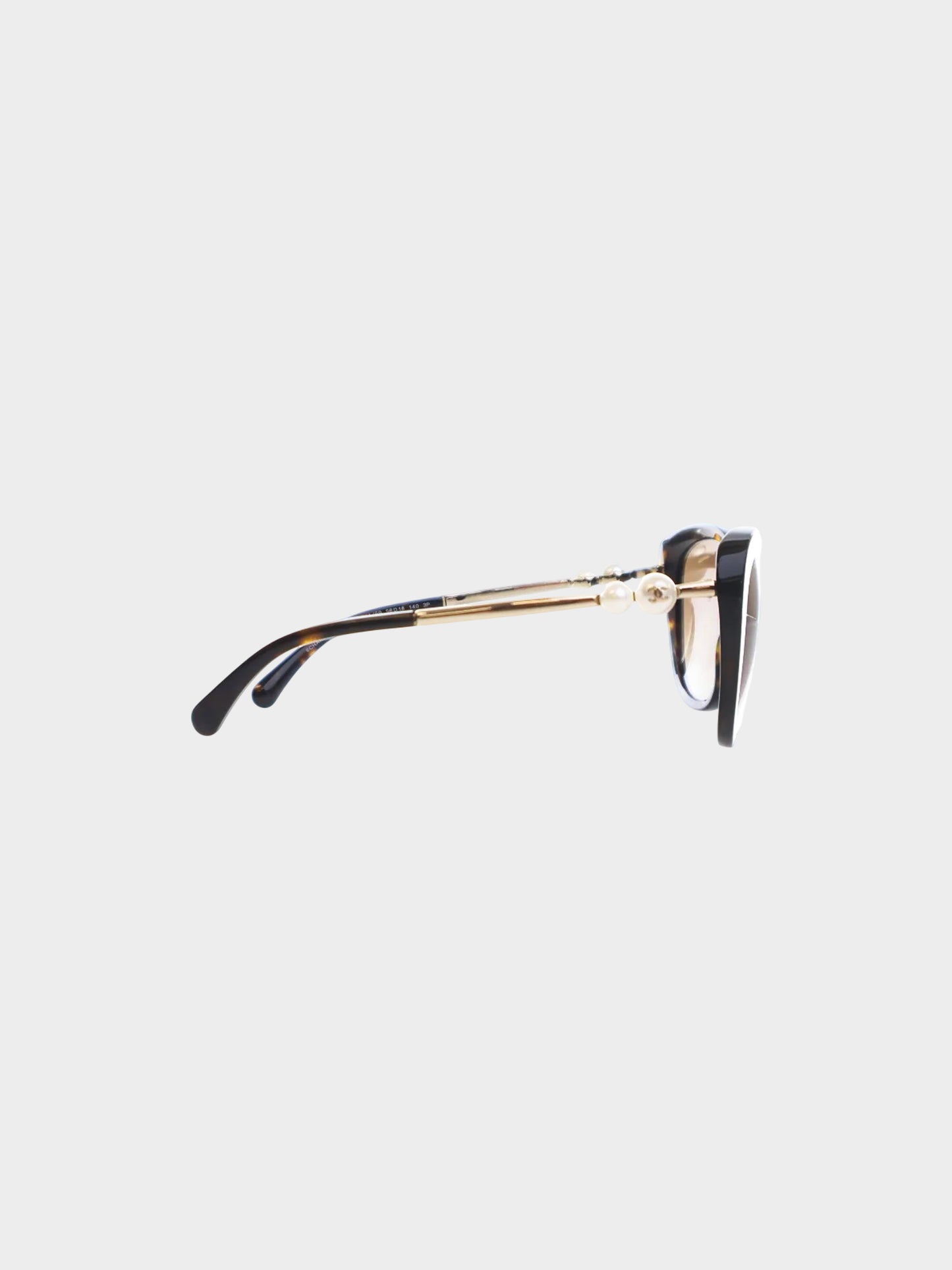 Chanel 2000s Tortoise CC and Pearl-Embellished Cat Eye Sunglasses