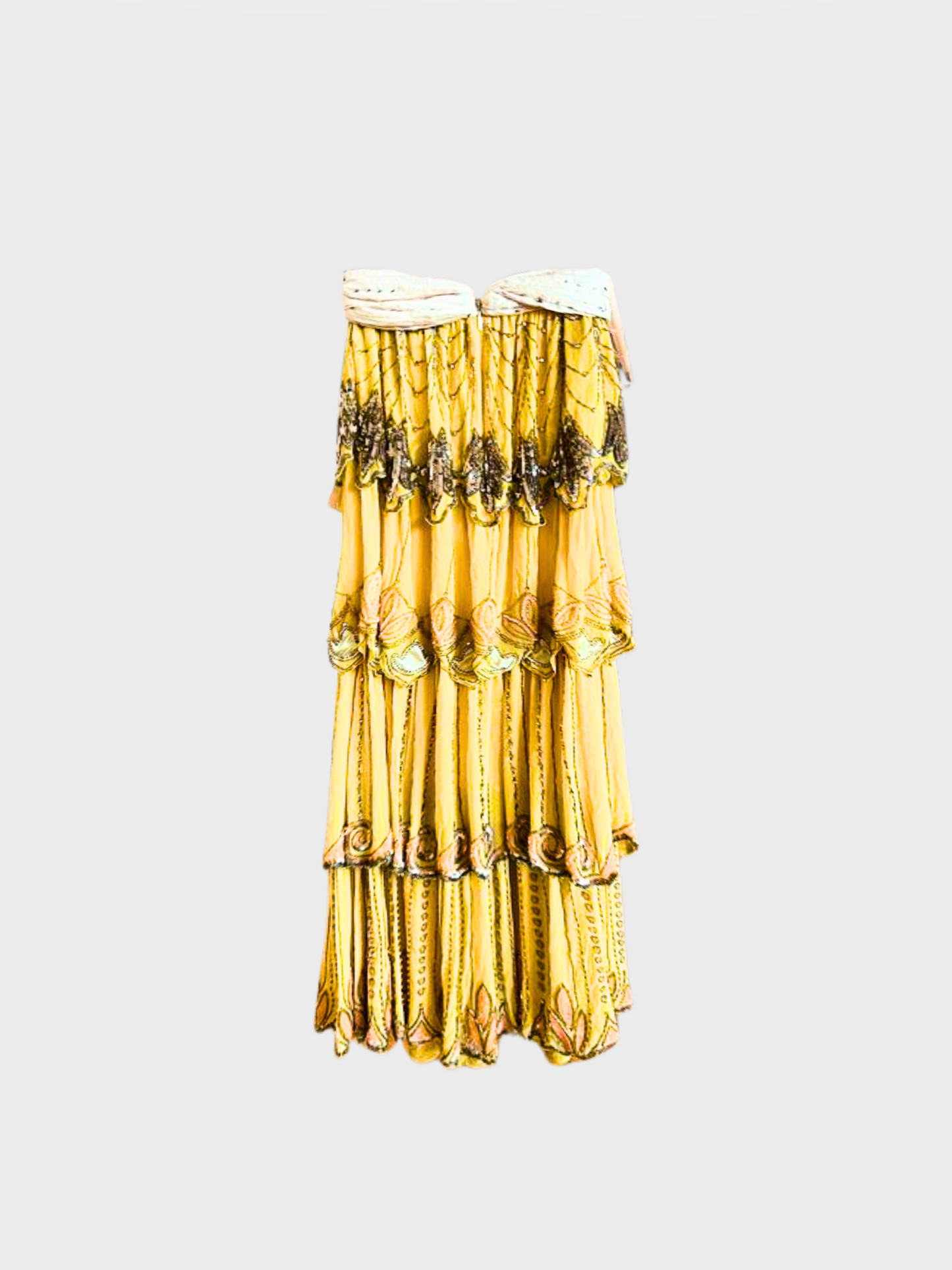 Gucci Resort 2020 Yellow Beaded Tiered Maxi Skirt