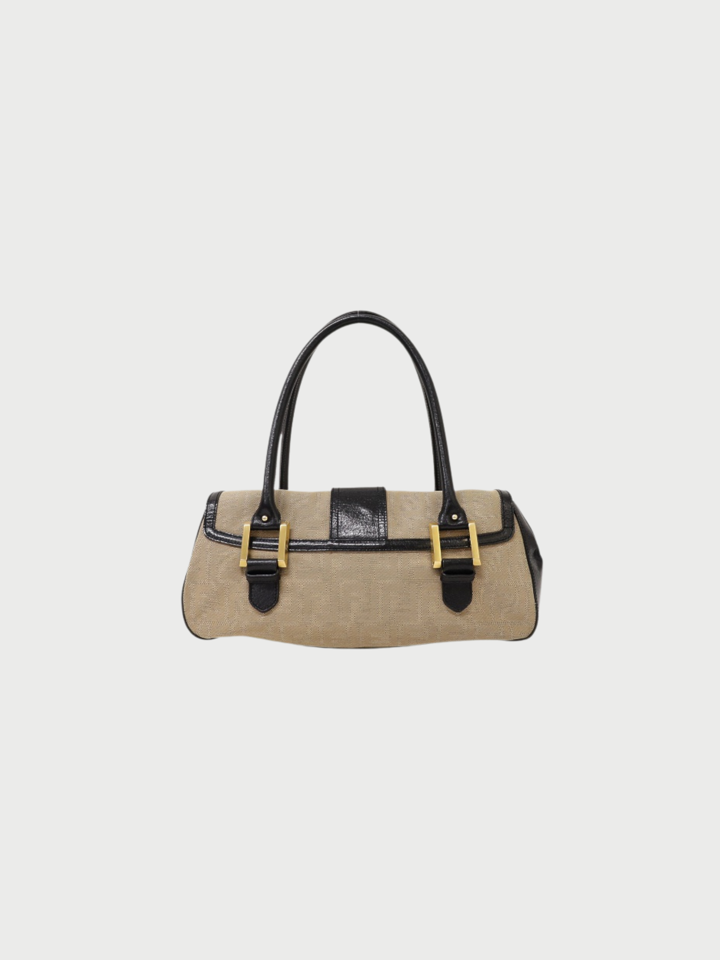 Fendi 2000s Beige Black Logo Canvas Leather Handbag