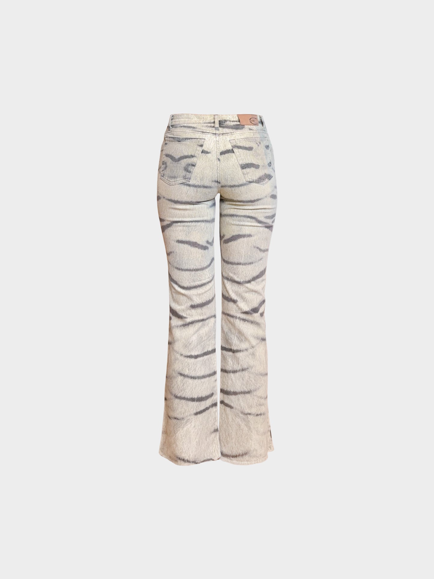 Roberto Cavalli 2000s Beige Tiger Print Denim Pants