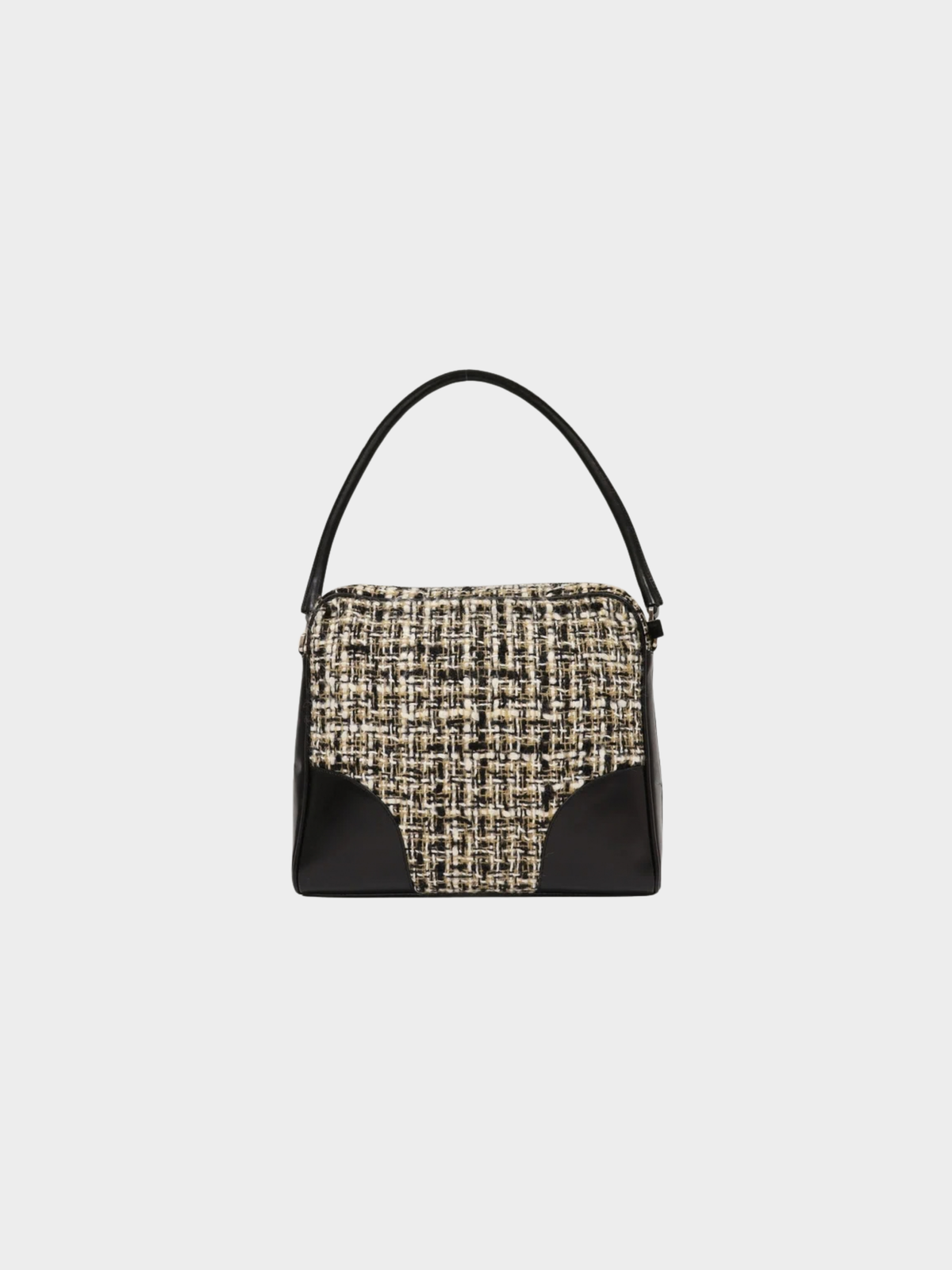 Prada 2000s Black Multicolor Tweed Leather One-Shoulder Bag