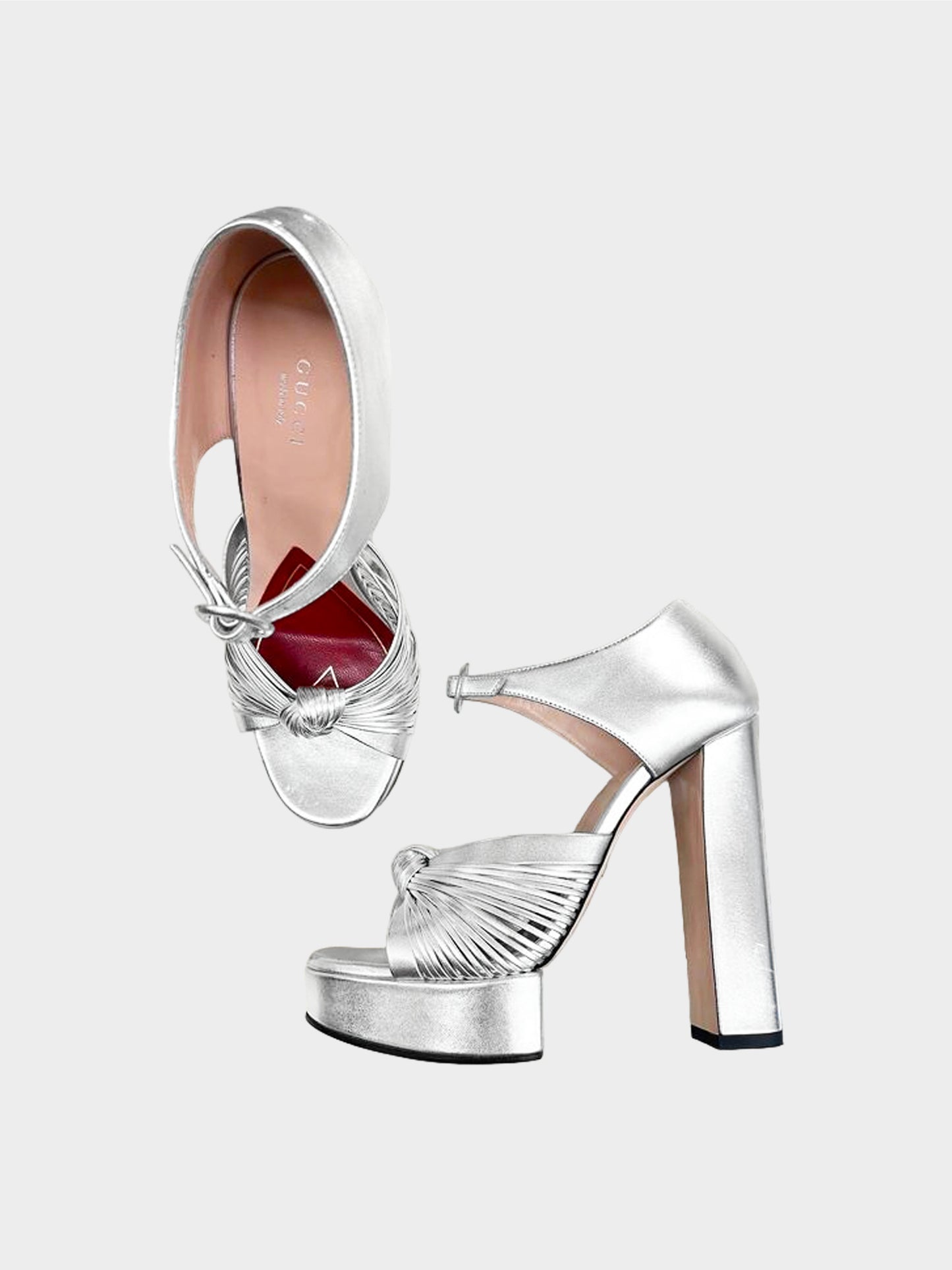 Gucci 2019 Metallic Silver Crawford Leather Platform Sandals