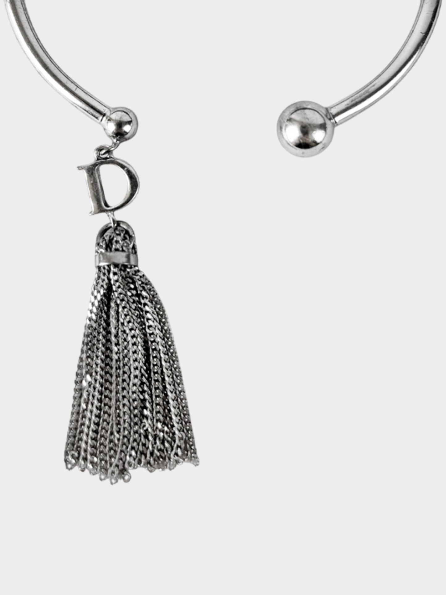 Christian Dior 2000s Silver Bangle Bracelet with Logo Tassel Charm