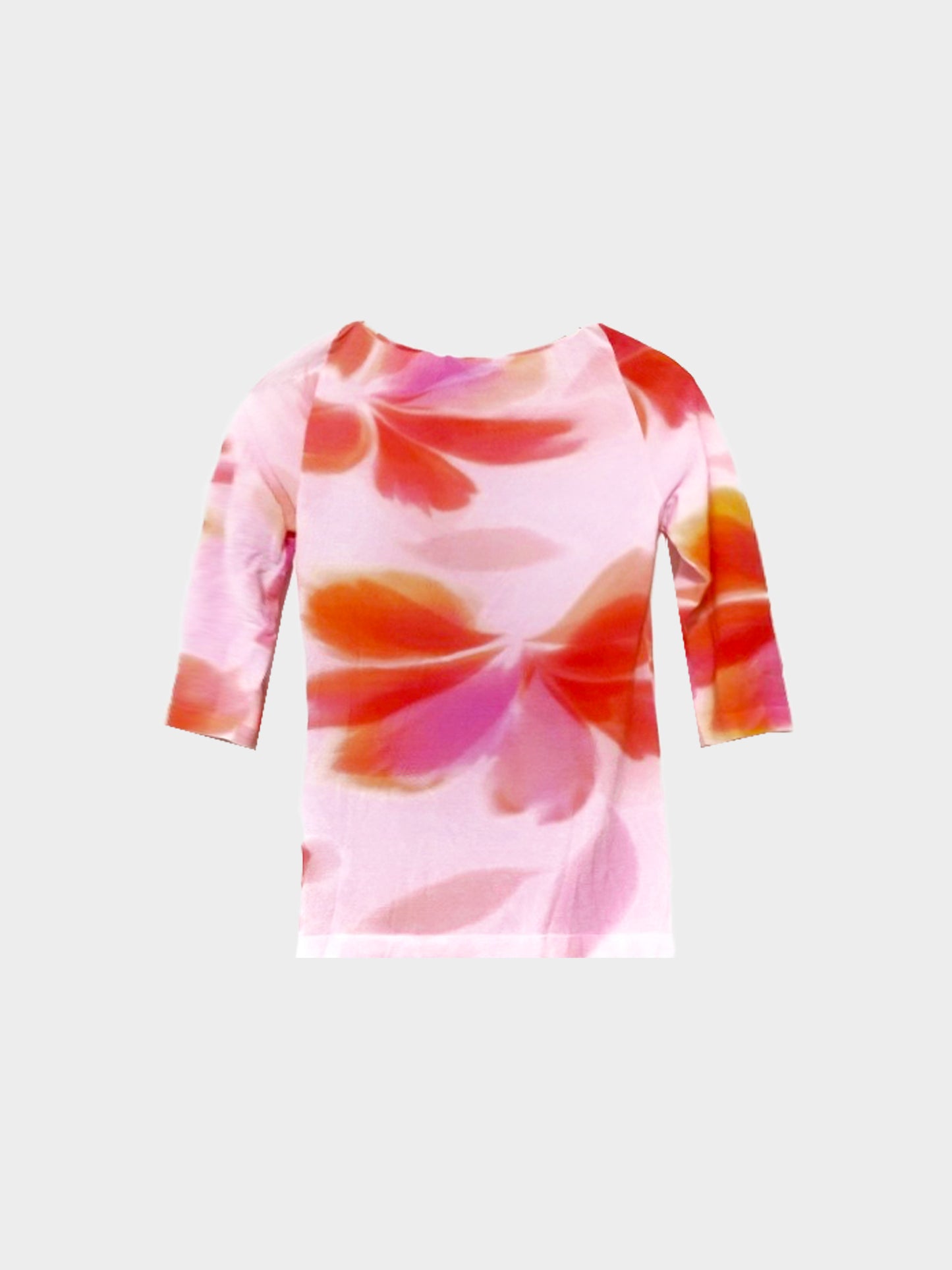 Blumarine 2000s Pink and Red 'Cut and Sew' Three-fourth Sleeve Top