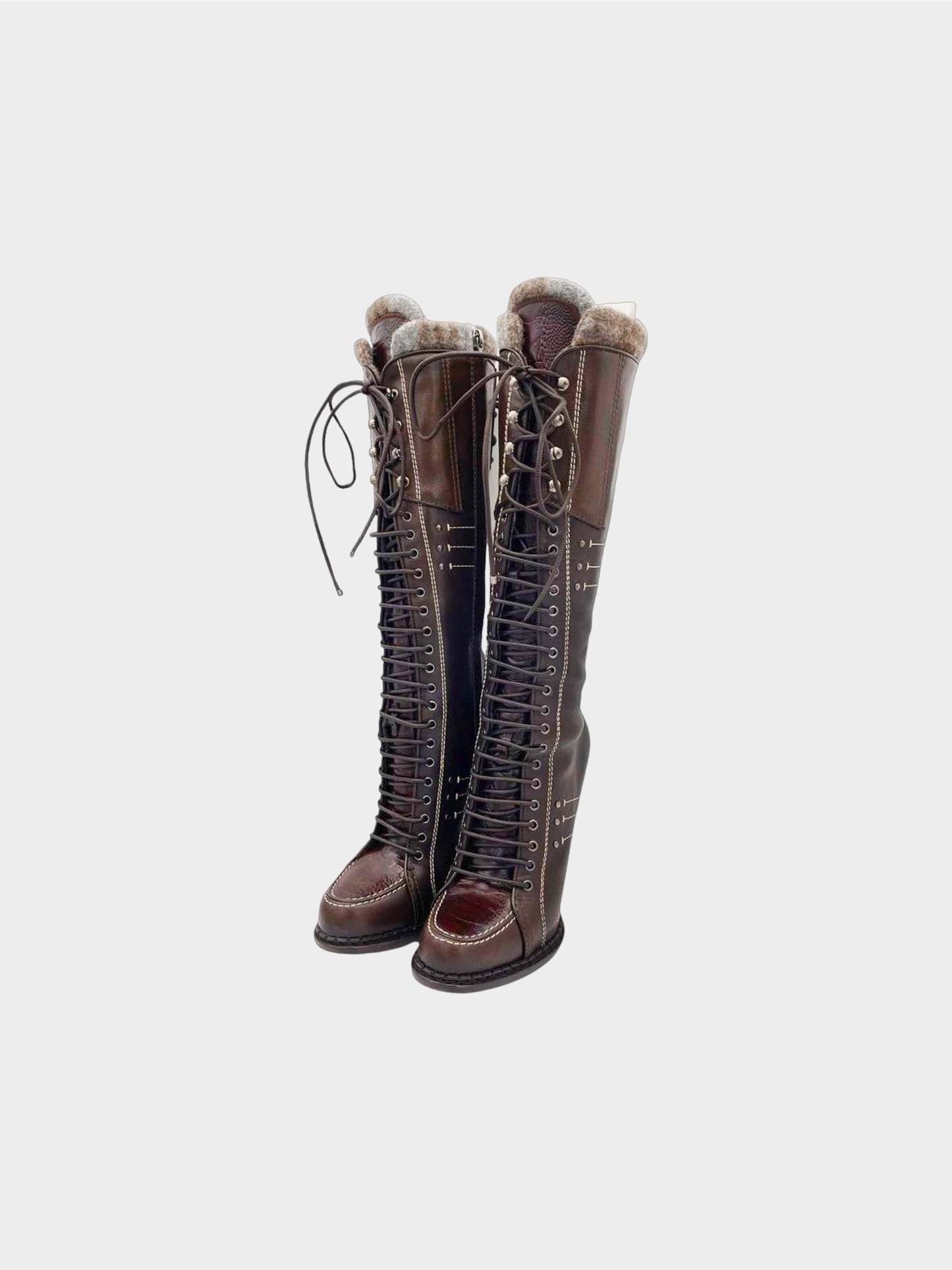Christian Dior 2000s Chocolate Brown Montaigne Lace-up Long Boots