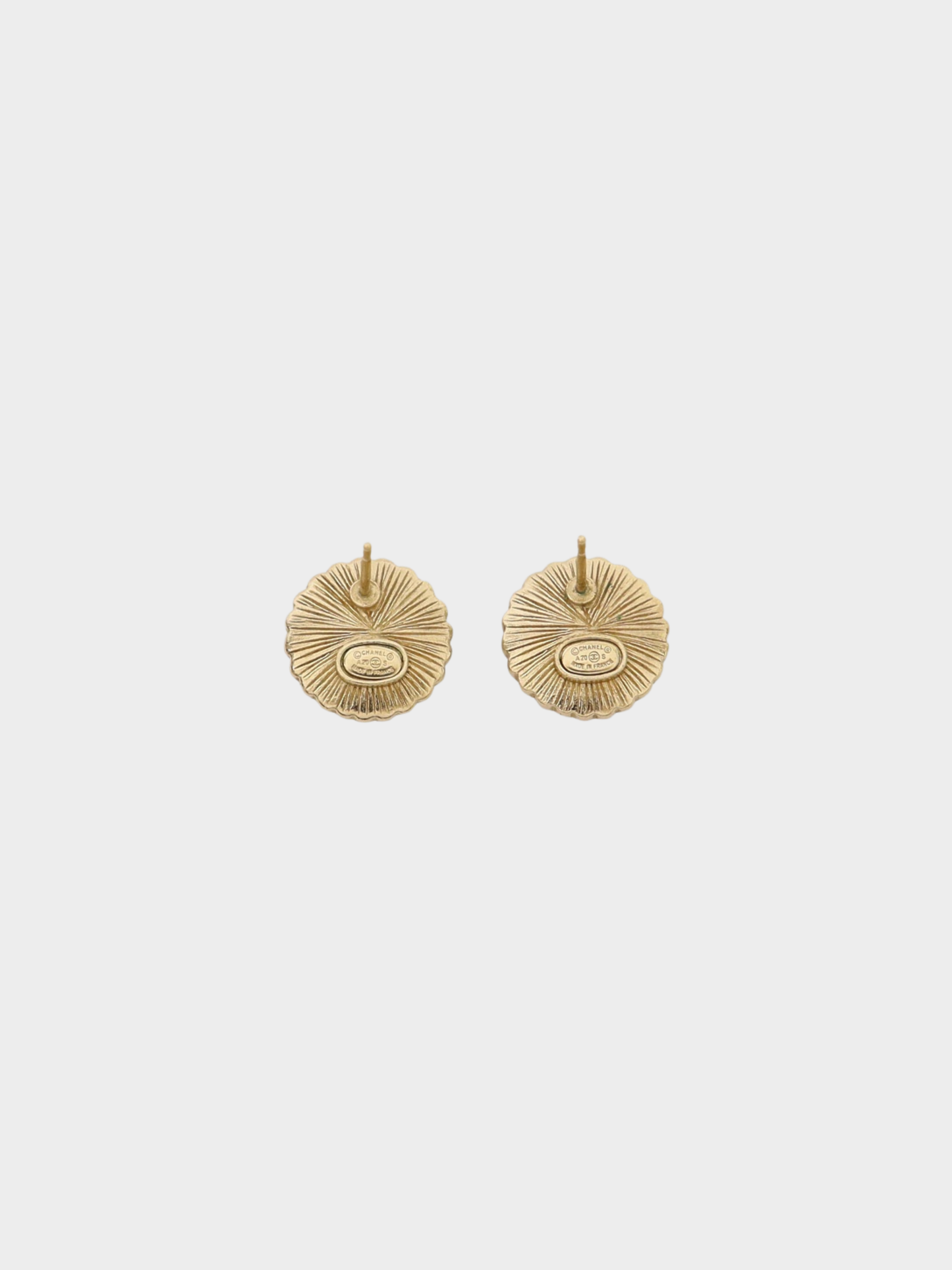 Chanel 2000s Gold Rhinestone Pearl COCO Round Ear Studs