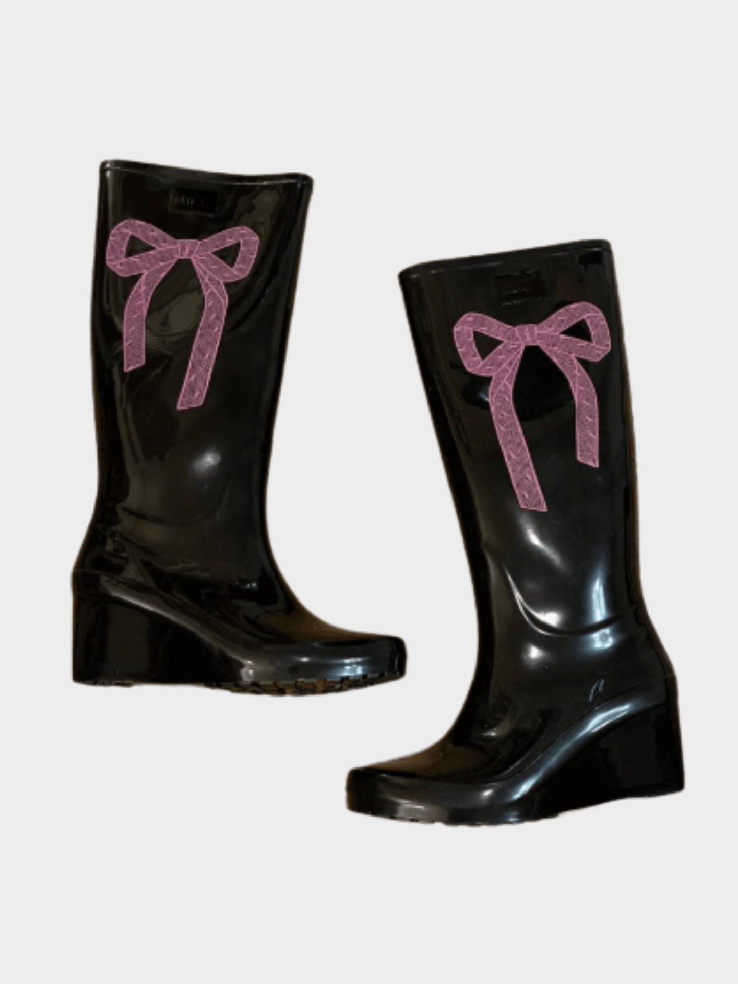 Valentino 2000s Black Ribbon Rubber Boots