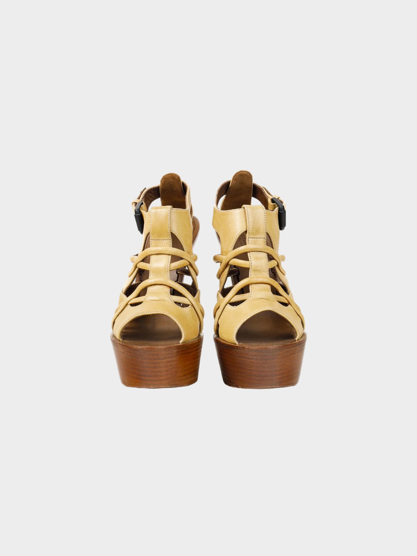 Bottega Veneta 2010s Beige Cage Wooden Platform Stiletto Heels