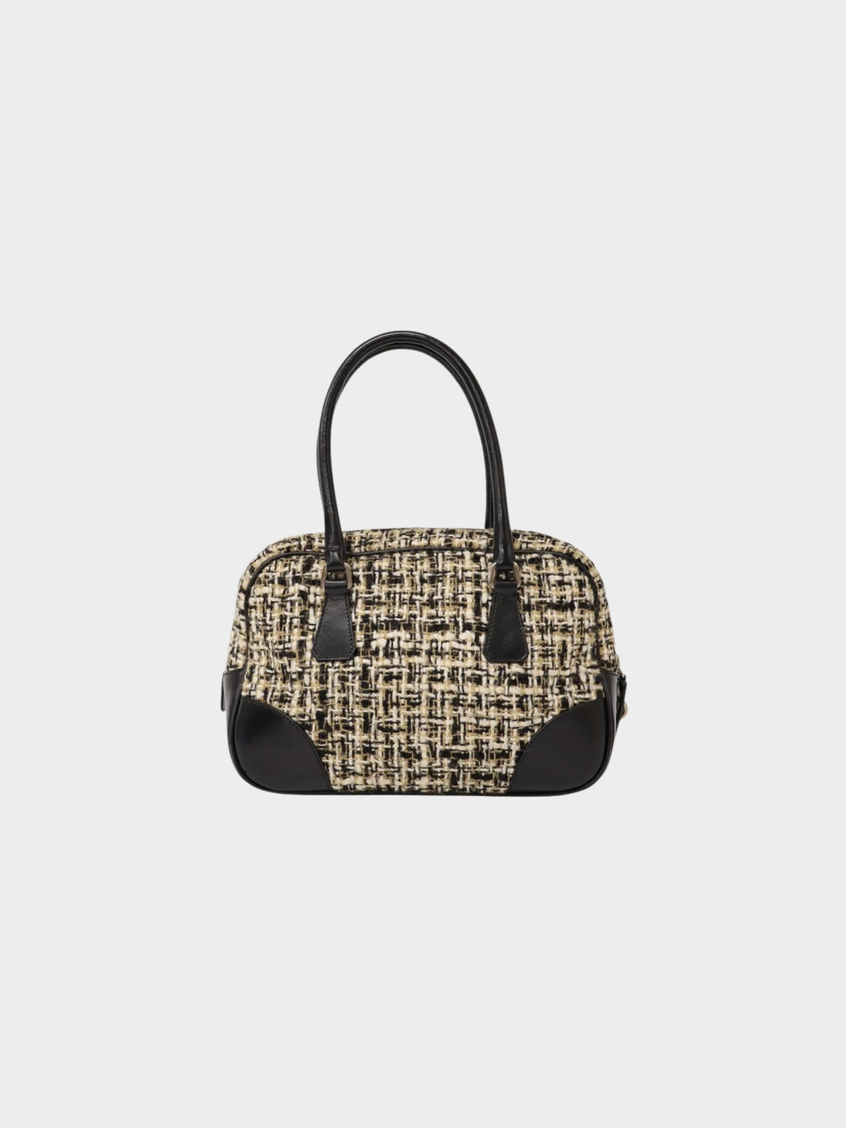 Prada 2000s Black Multicolor Tweed Leather Handbag