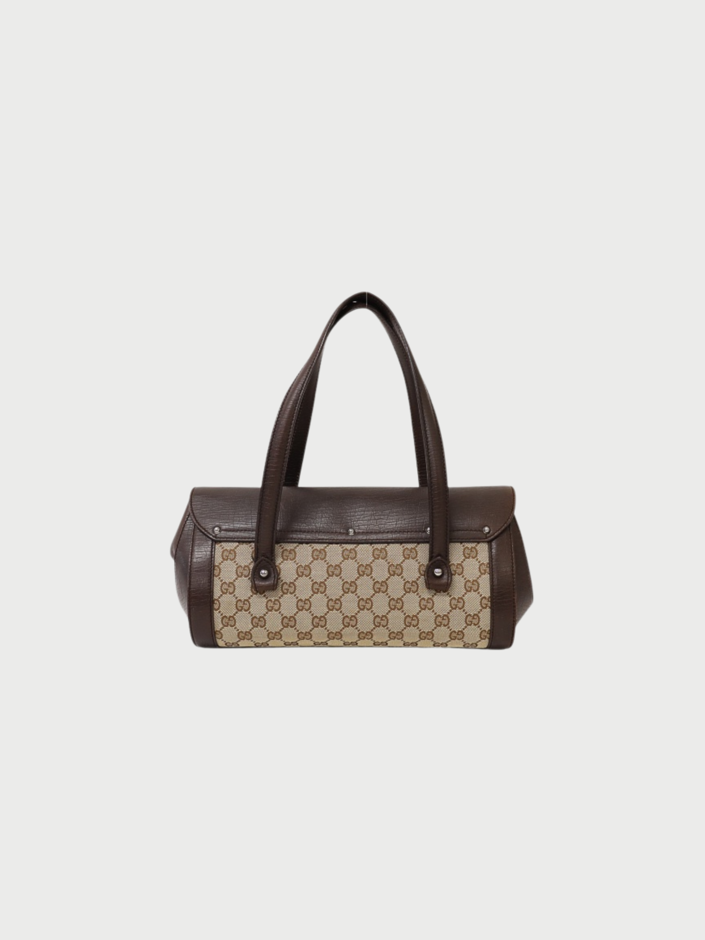 Gucci 2000s Brown Beige GG Canvas Bamboo Leather Handbag