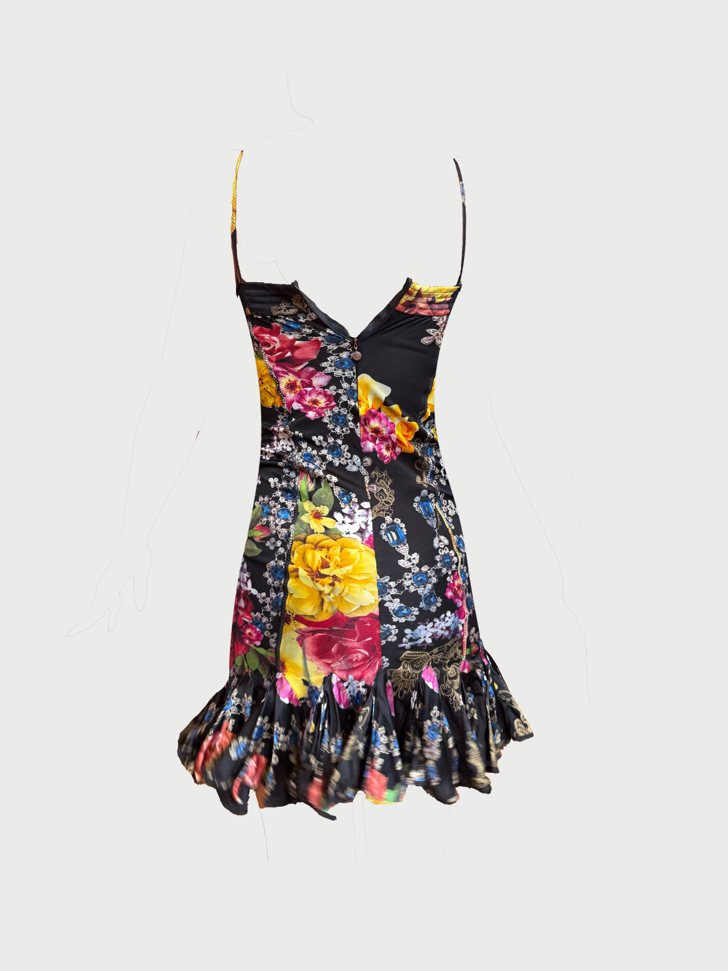 Roberto Cavalli Just Cavalli FW 2005 Black Floral Jewel Print Dress