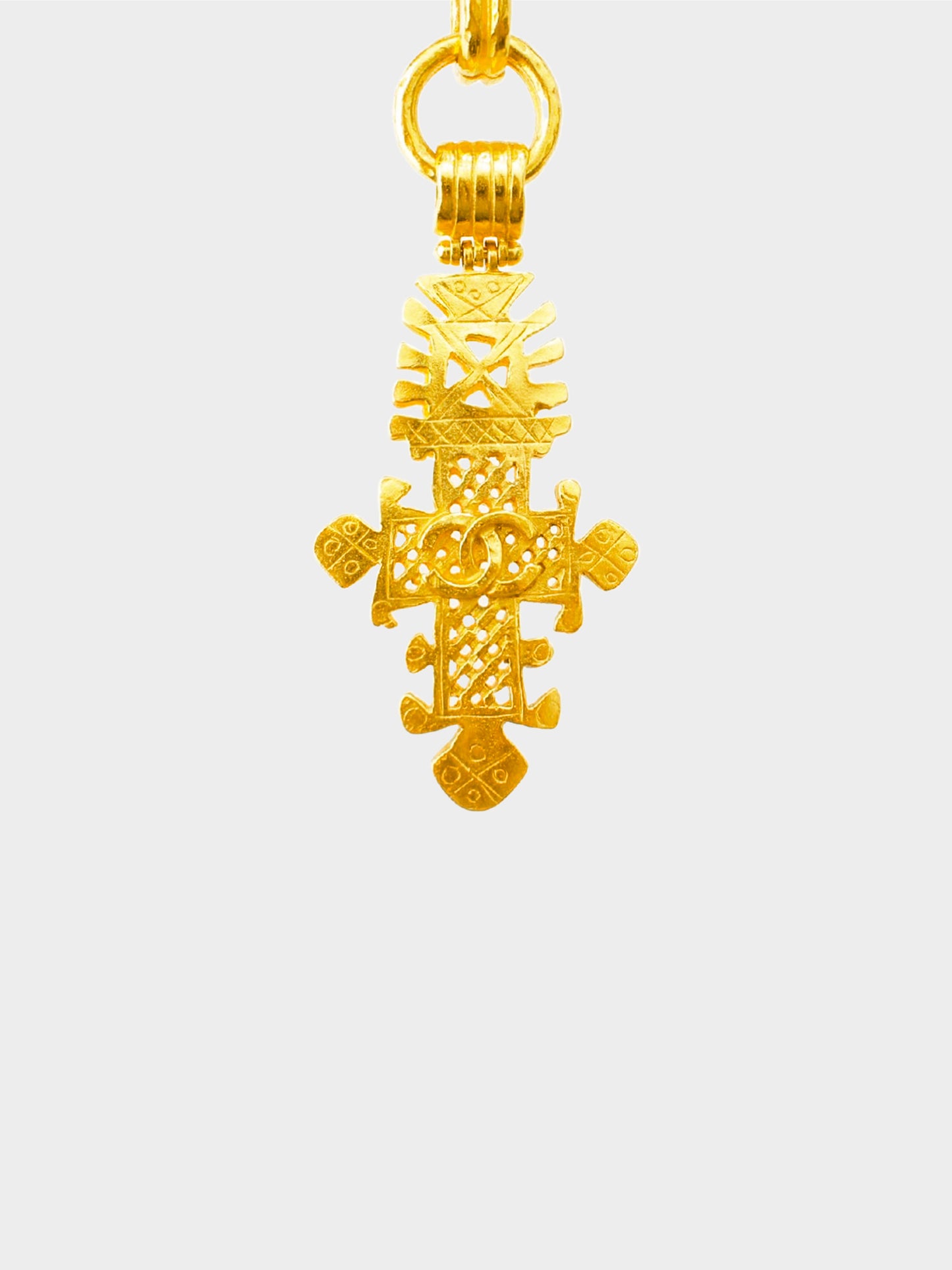 Chanel Spring 1994 Pink Beaded Gold Cross Necklace