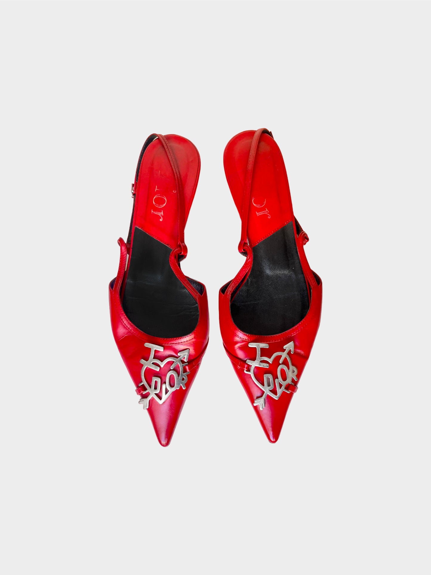 Christian Dior 2000s Red Leather I Love Dior Slingbacks