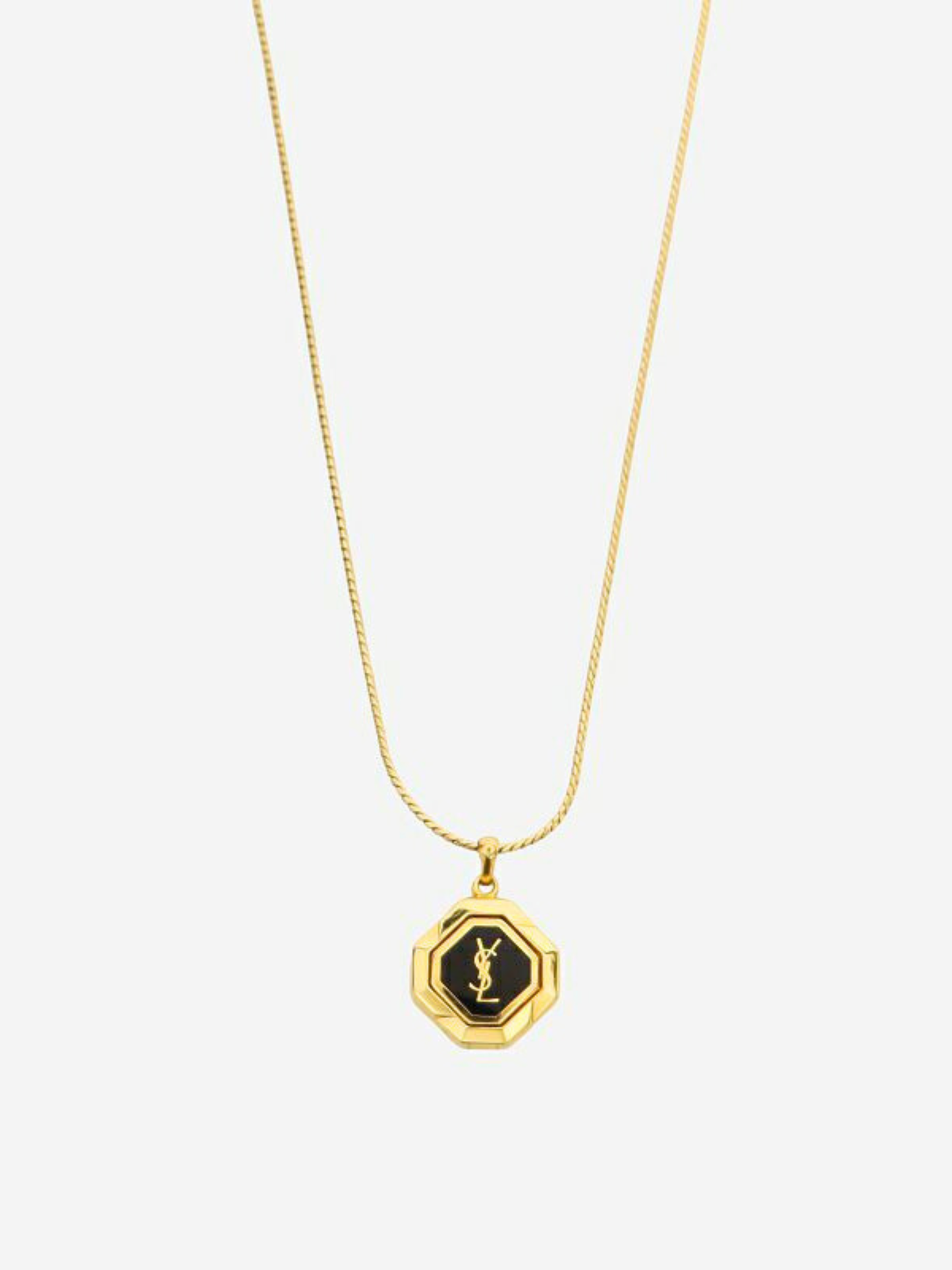 Yves Saint Laurent 2000s Gold Black Logo Pendant Necklace
