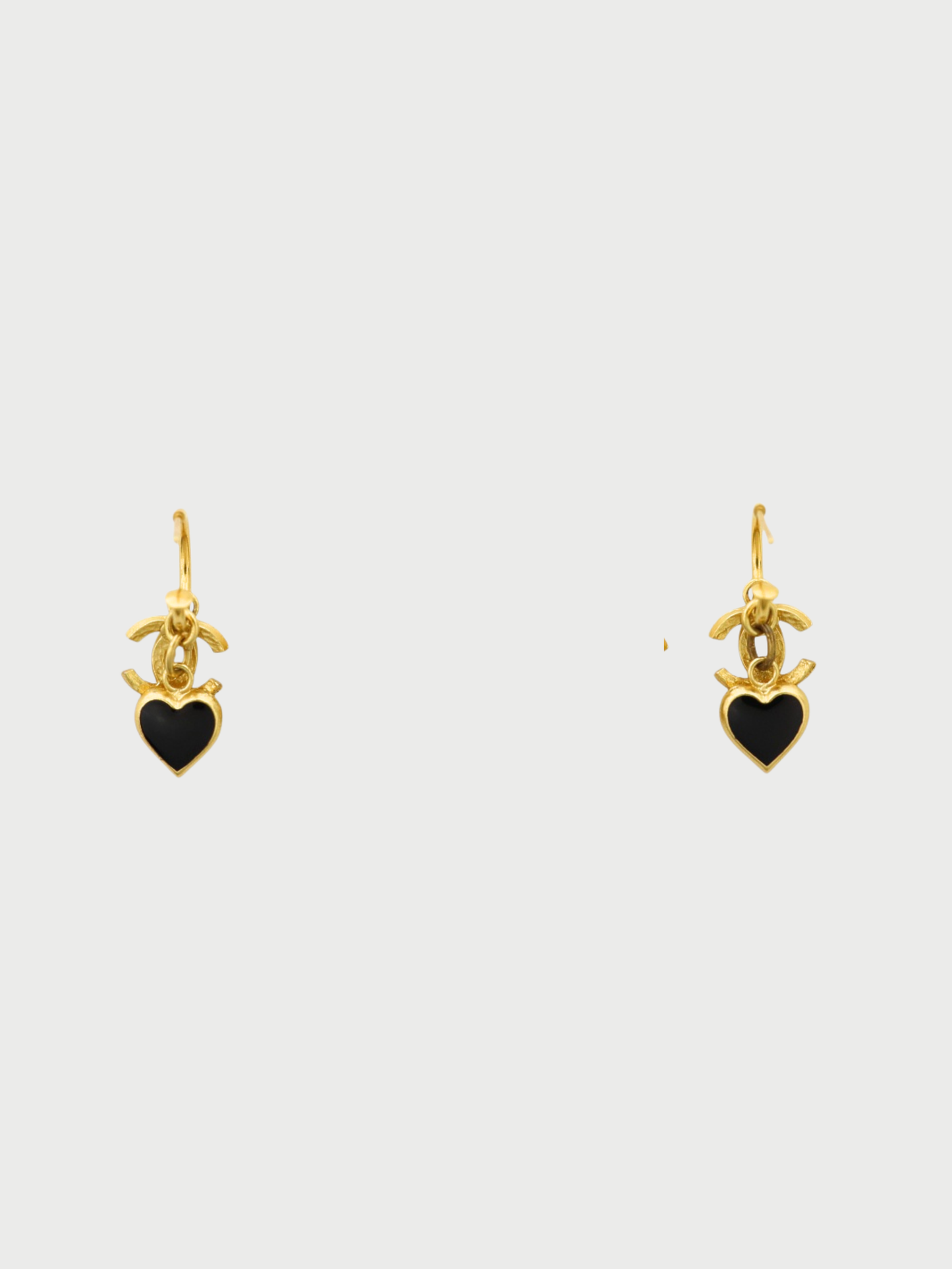 Chanel 2002 Gold Black Plated Metal Coco Heart Earrings