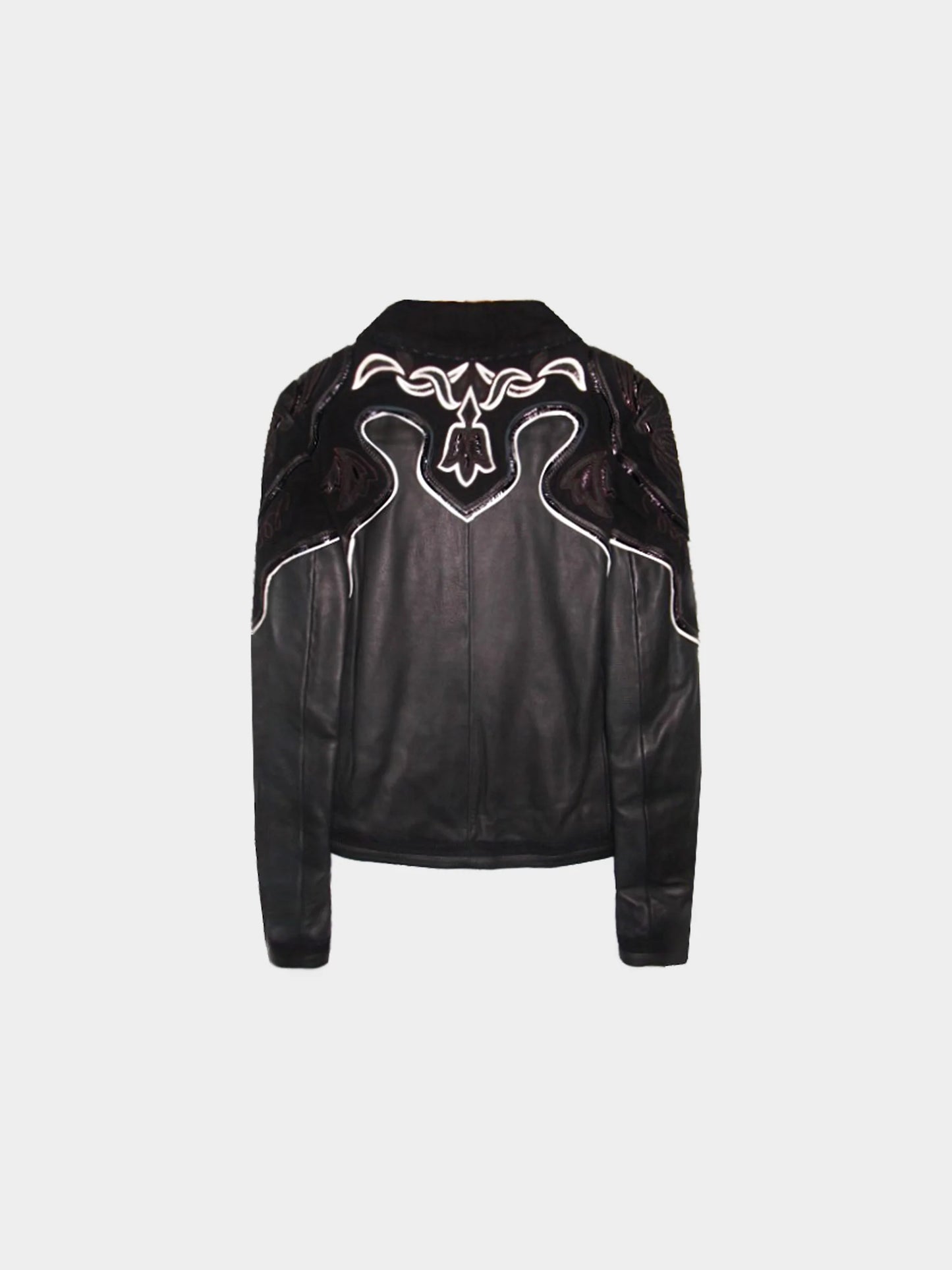 Roberto Cavalli 2000s Just Cavalli Black Leather and Suede Jacket and Mini Skirt Set