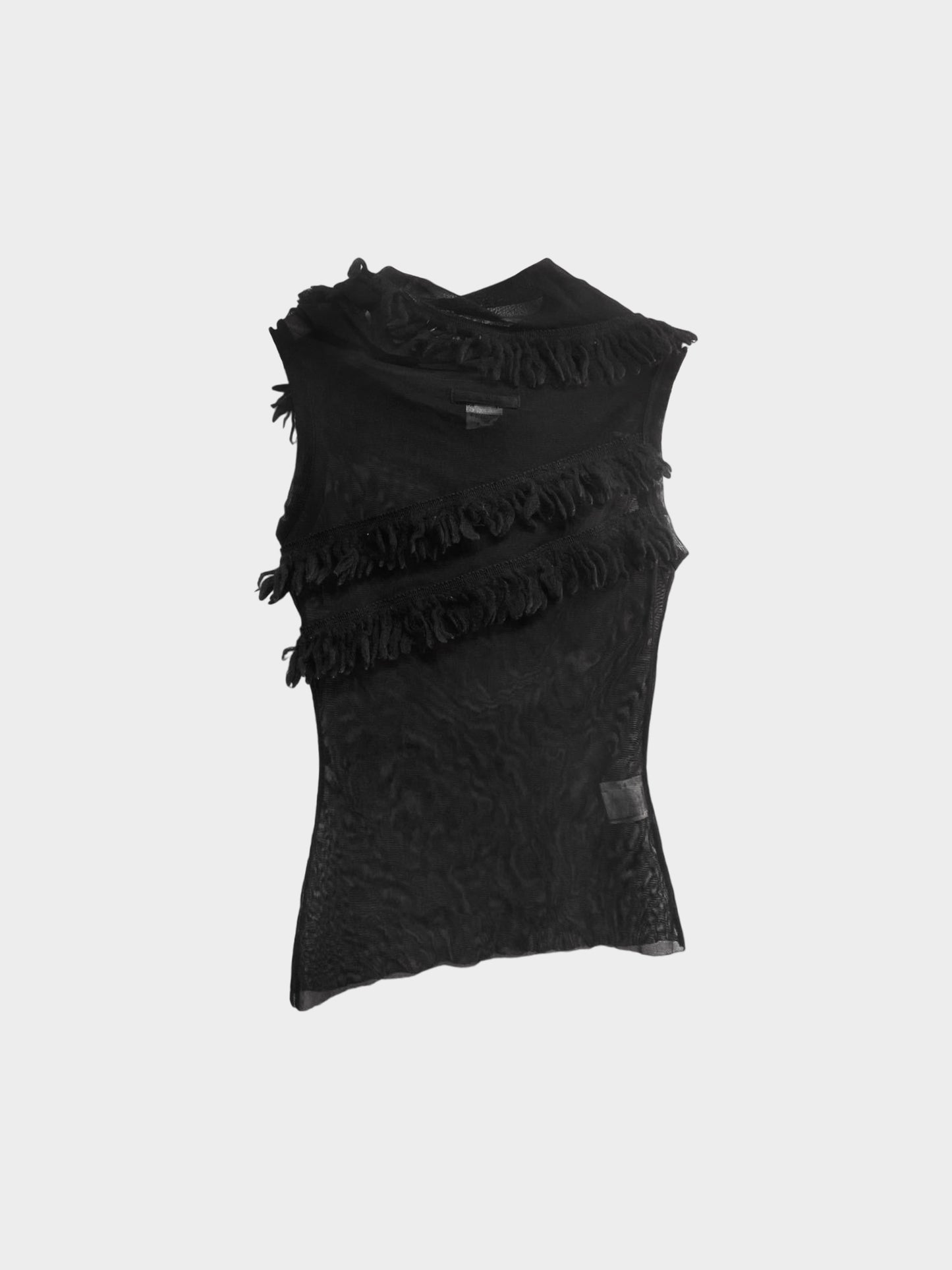 Jean Paul Gaultier 2000s Black Mesh Asymmetrical Top with Fringes