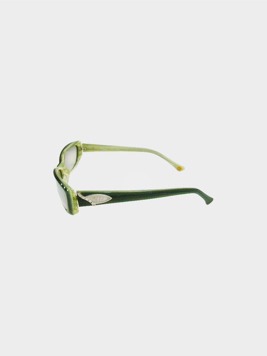 Christian Dior 2000s Green Rhinestone-Embellished  Narrow Sunglasses