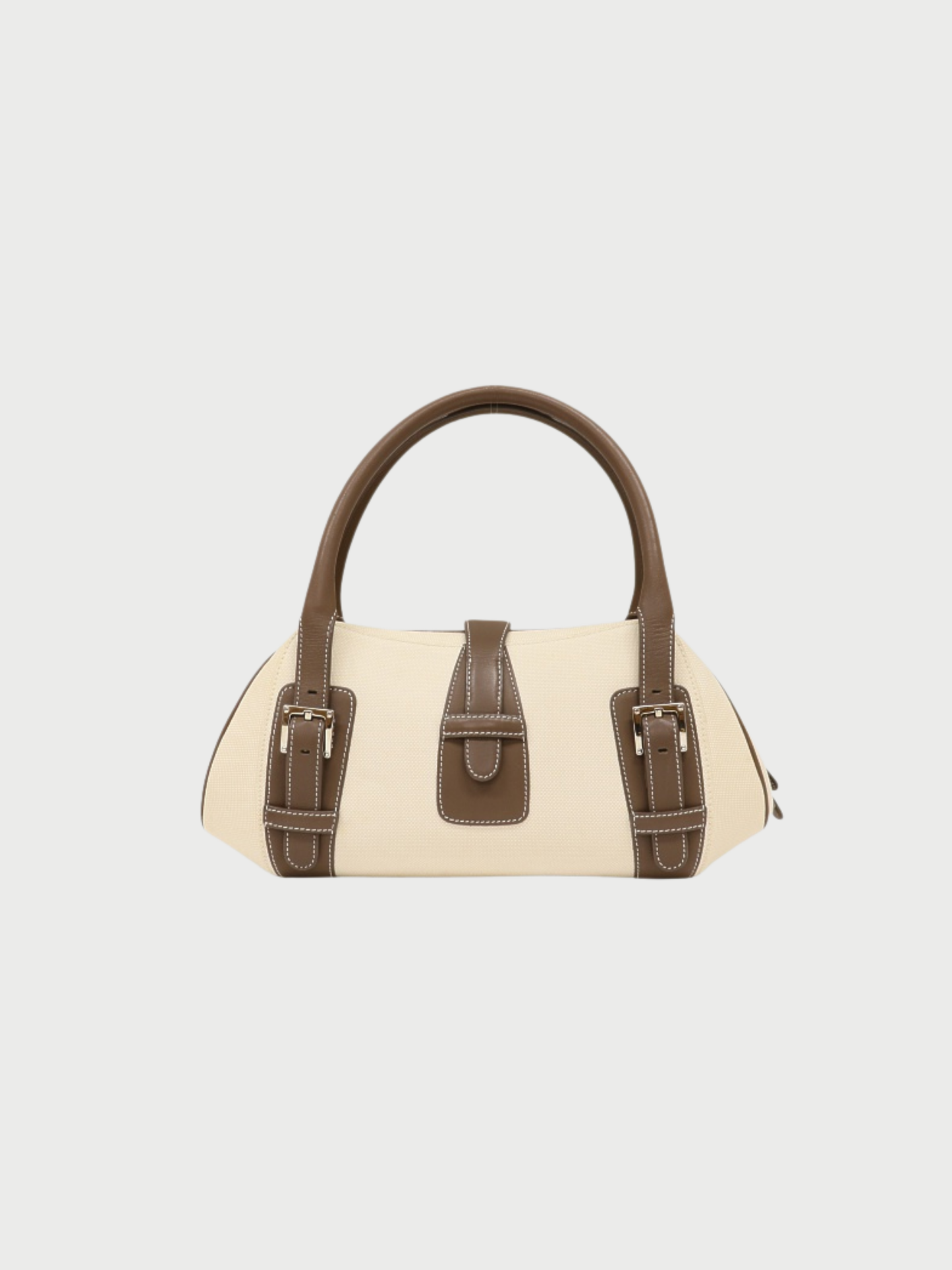 Loewe 2000s White Gray Canvas Leather Senda Bag