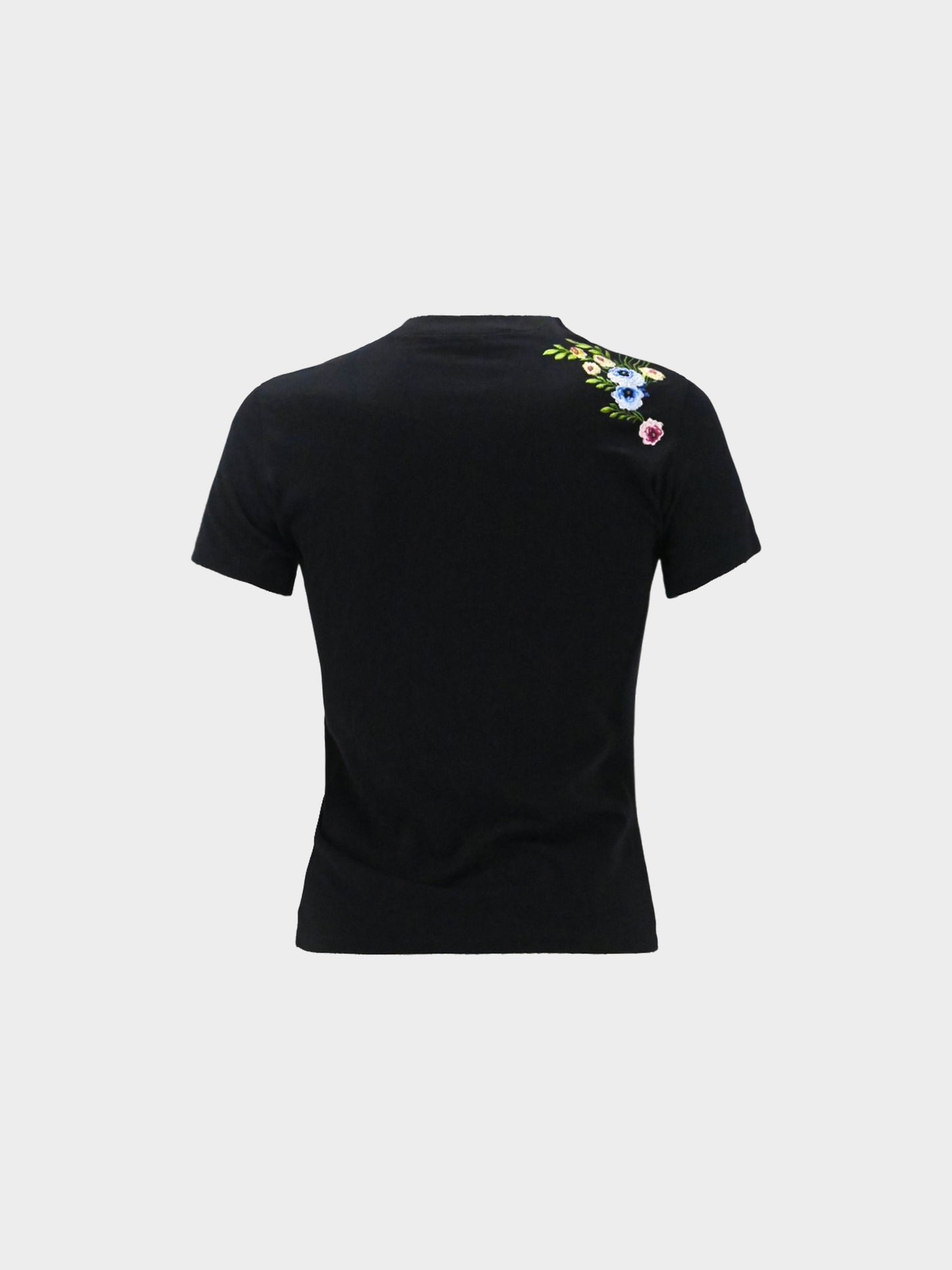 John Galliano 2003 Black Floral and Logo Embroidered Shirt