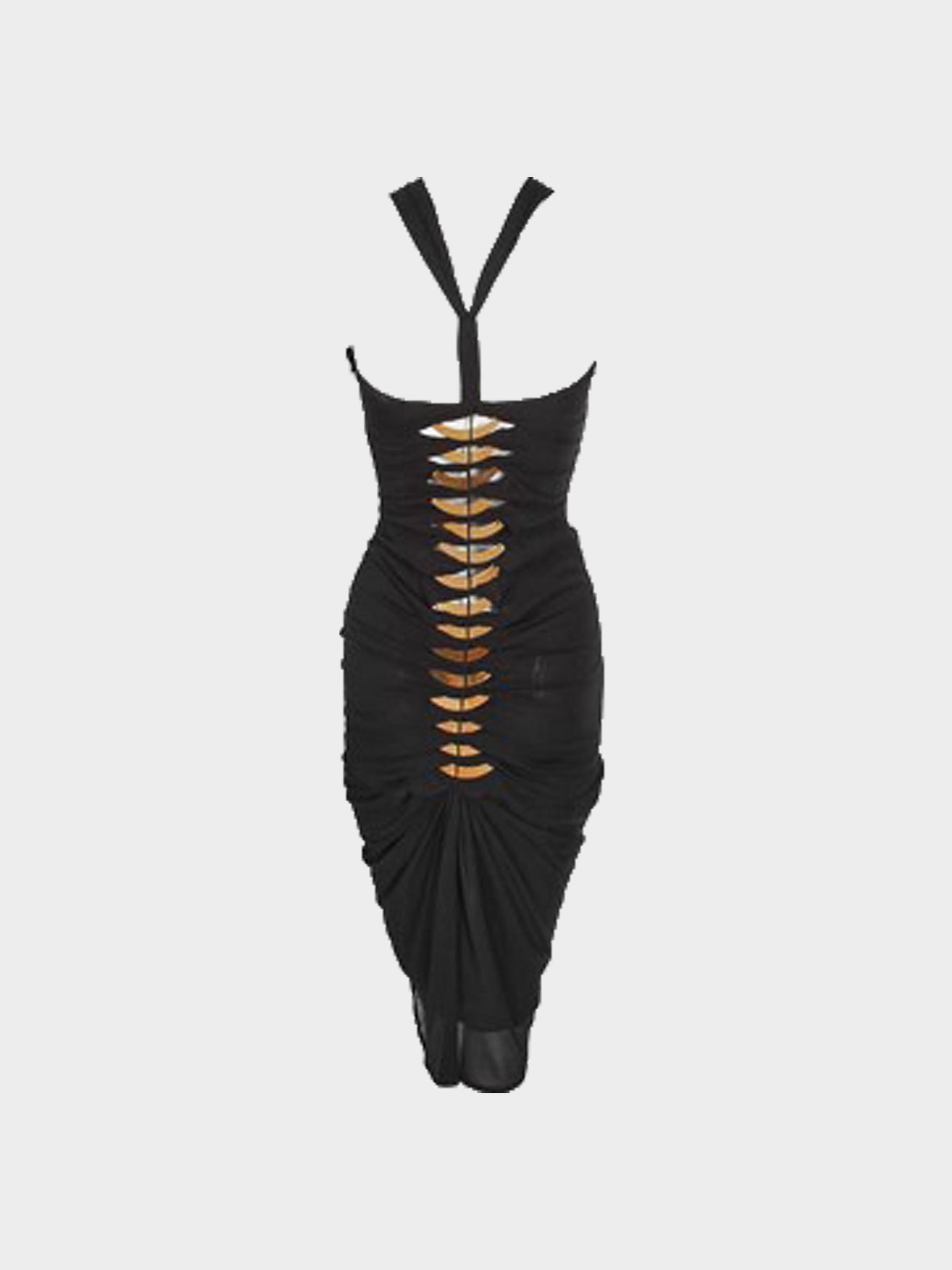 Gucci by Tom Ford SS 2005 Black Halter Dress with Gold Metal Embellishments