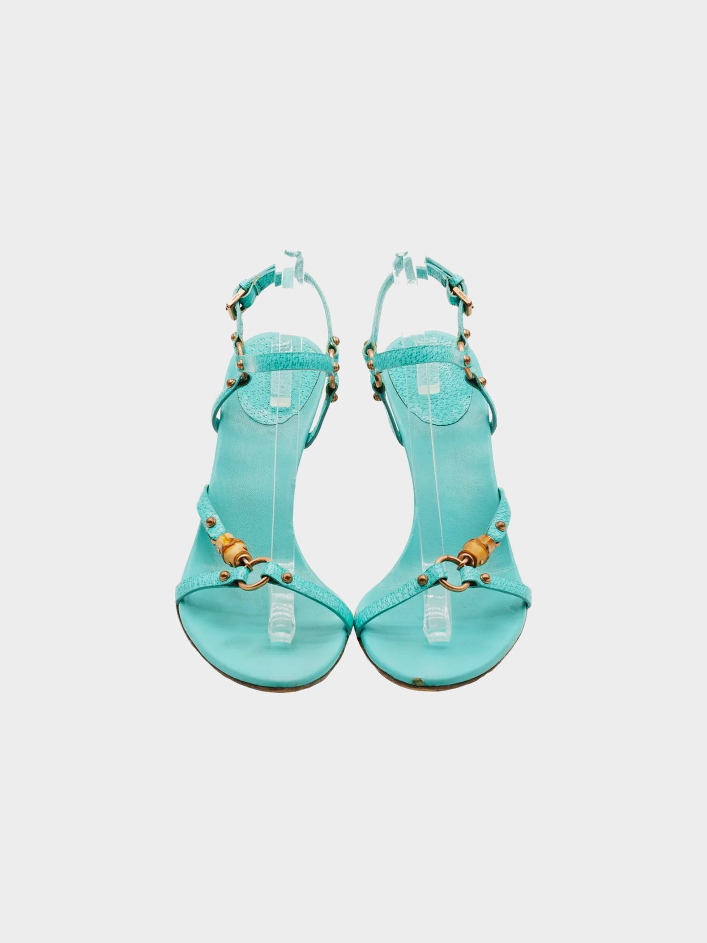 Gucci 2000s Turquoise Grained Leather Heeled Sandals