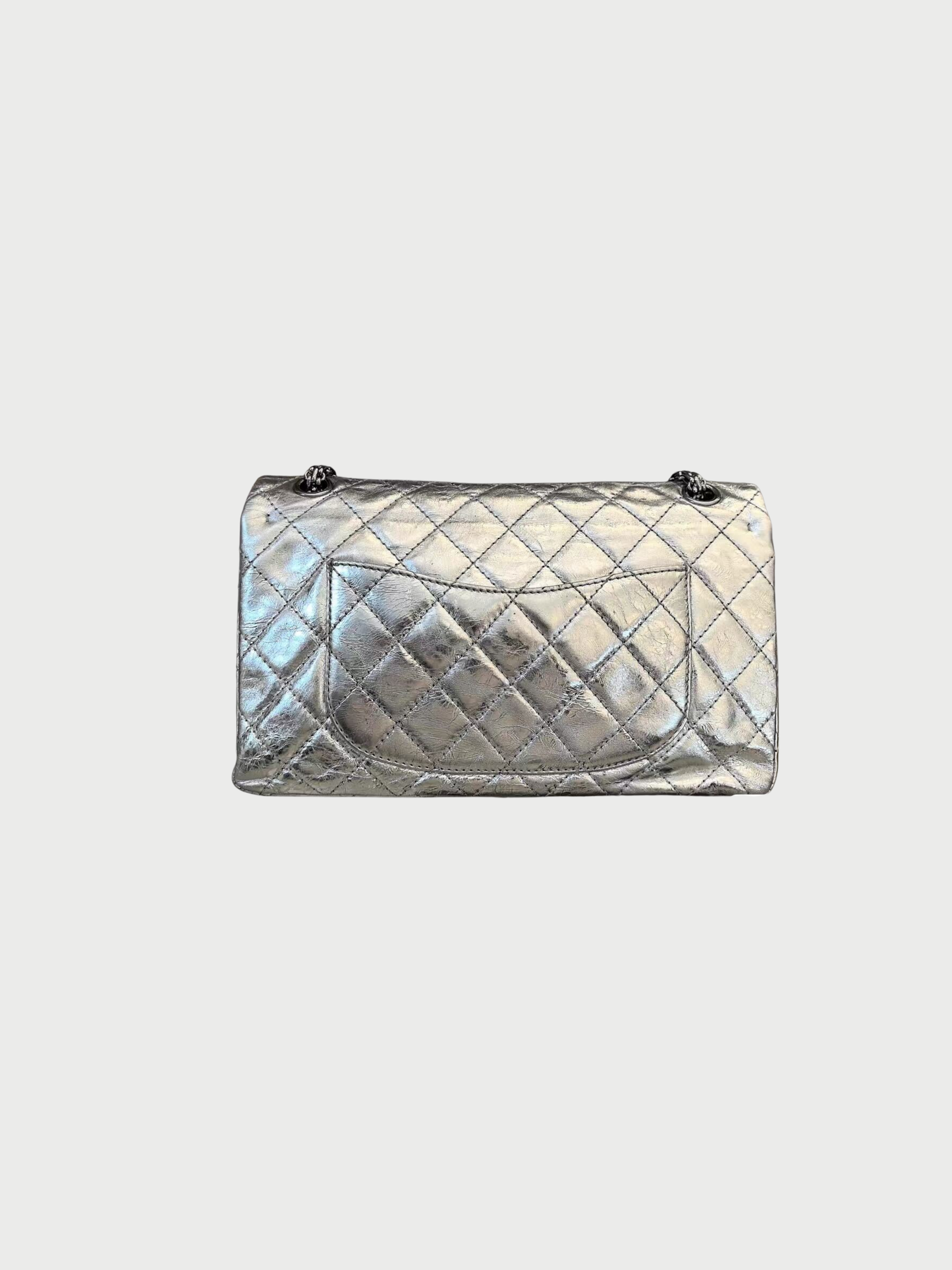 Chanel 2010s Silver Crinkled Calfskin 2.55 Reissue Classic Bag