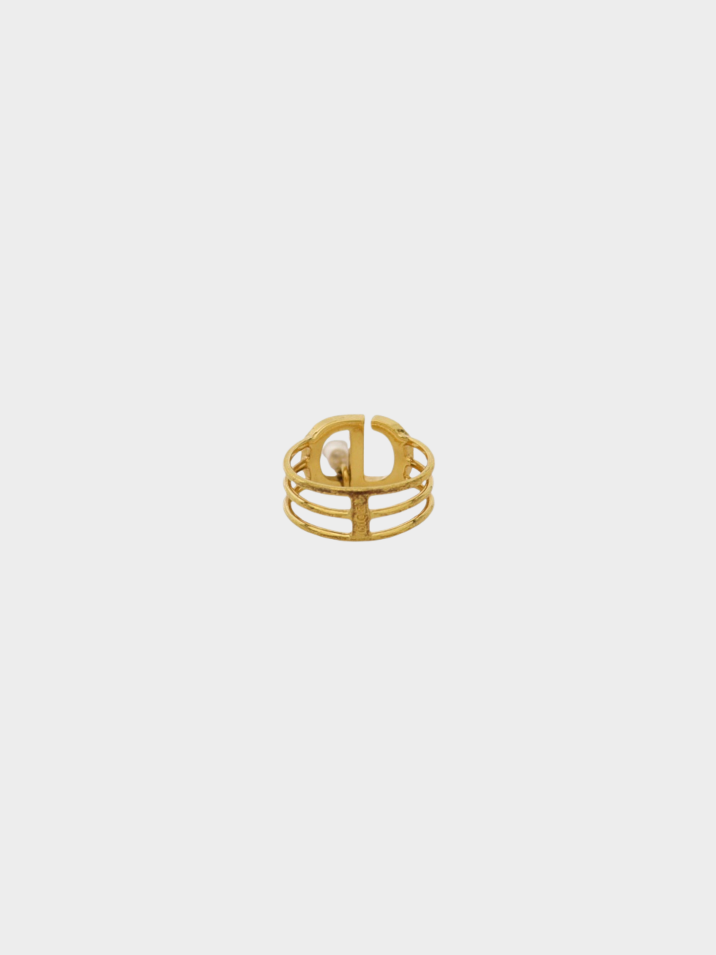 Christian Dior 2020s Gold Rhinestone Pearl CD Ring