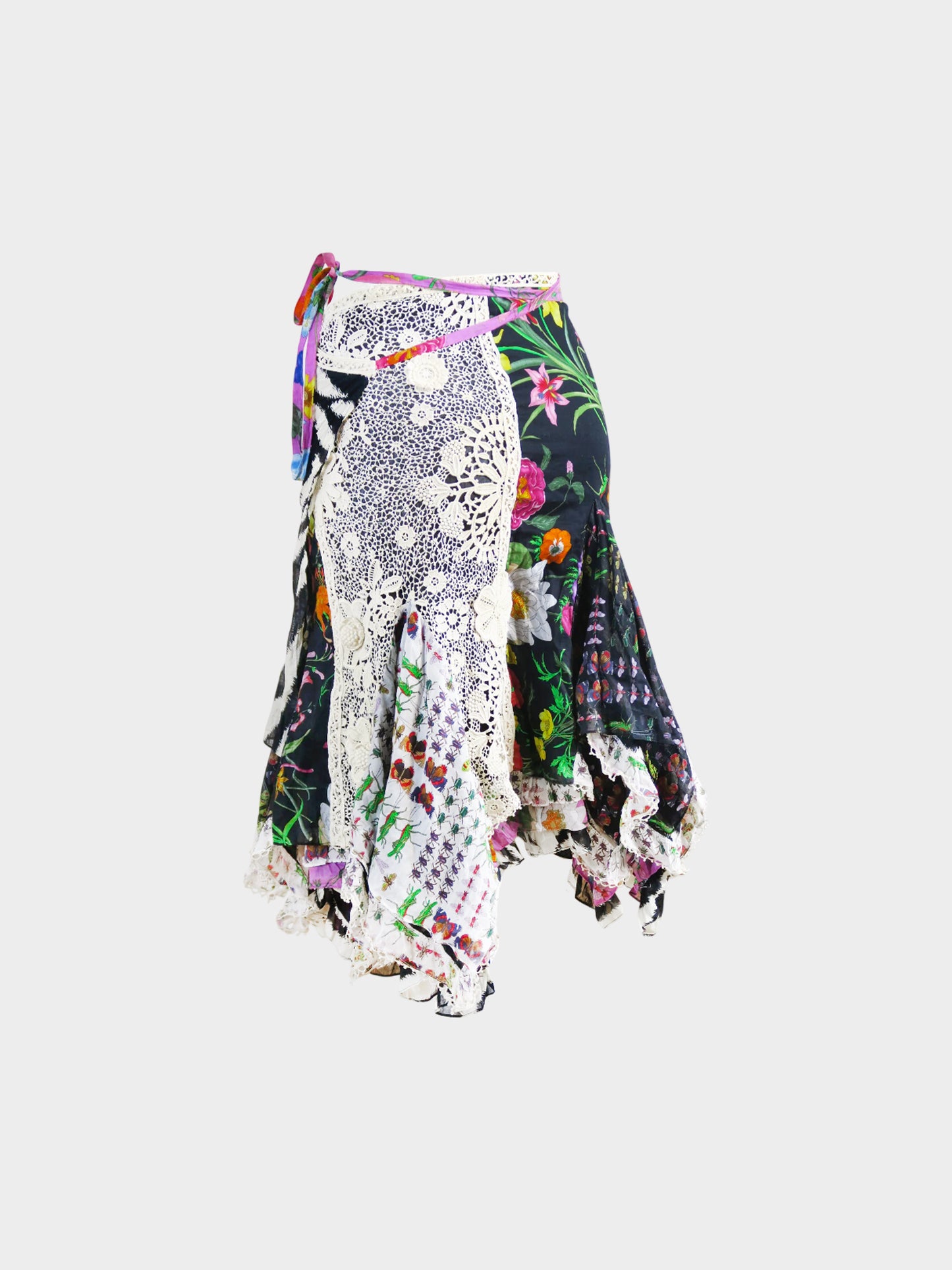 Gucci 2005 Multicolor Floral and Animal Print Patchwork Skirt