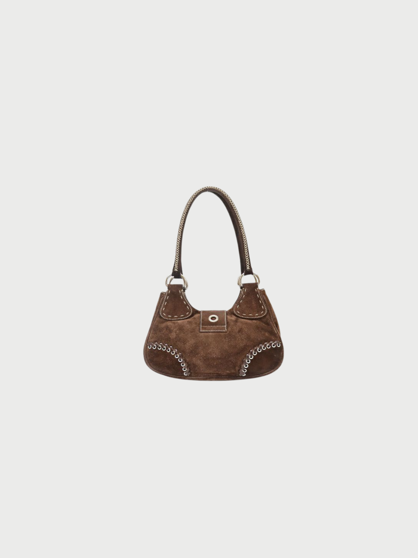 Prada 2000s Brown Suede Triangle Logo Handbag